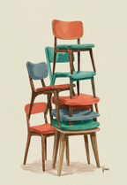Stacked Vintage Chairs II | Modern Vintage Museum Style Art
