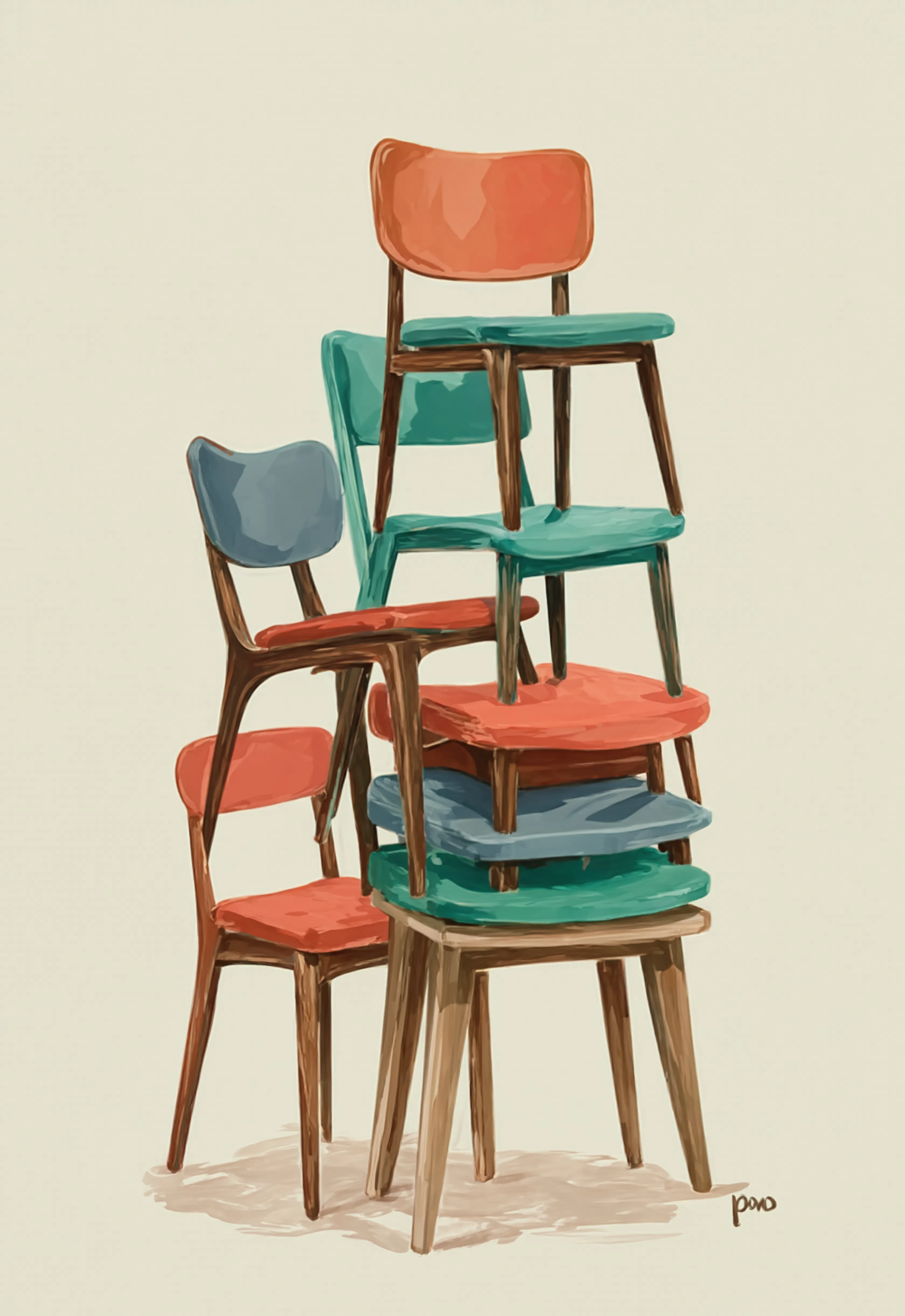 Stacked Vintage Chairs II | Modern Vintage Museum Style Art