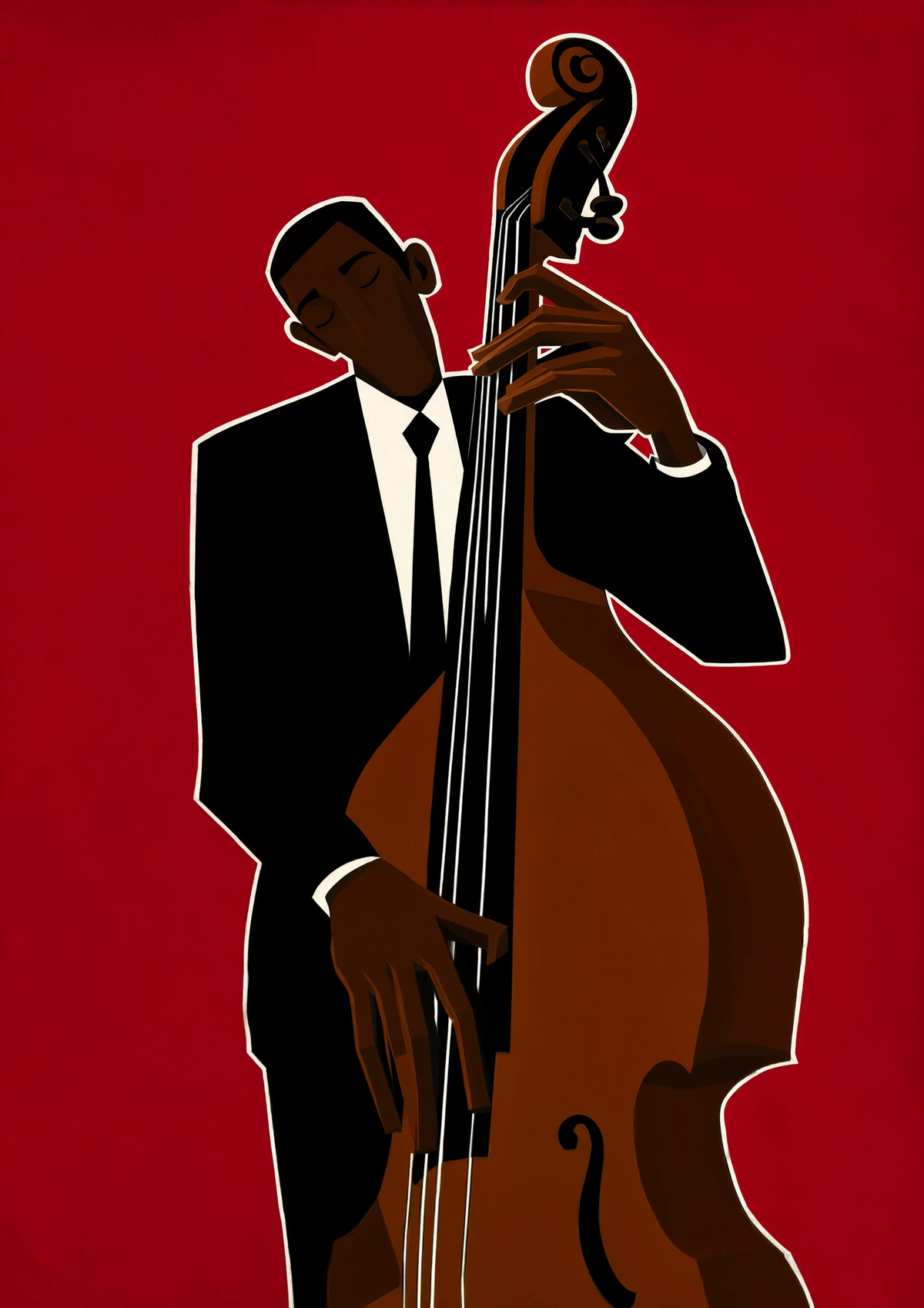 Standing Bass in Red | Bold Contemporary Music Wall Art Print