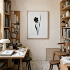 Monochrome Ink Floral Print | Minimalist Black & White Botanical Wall Art