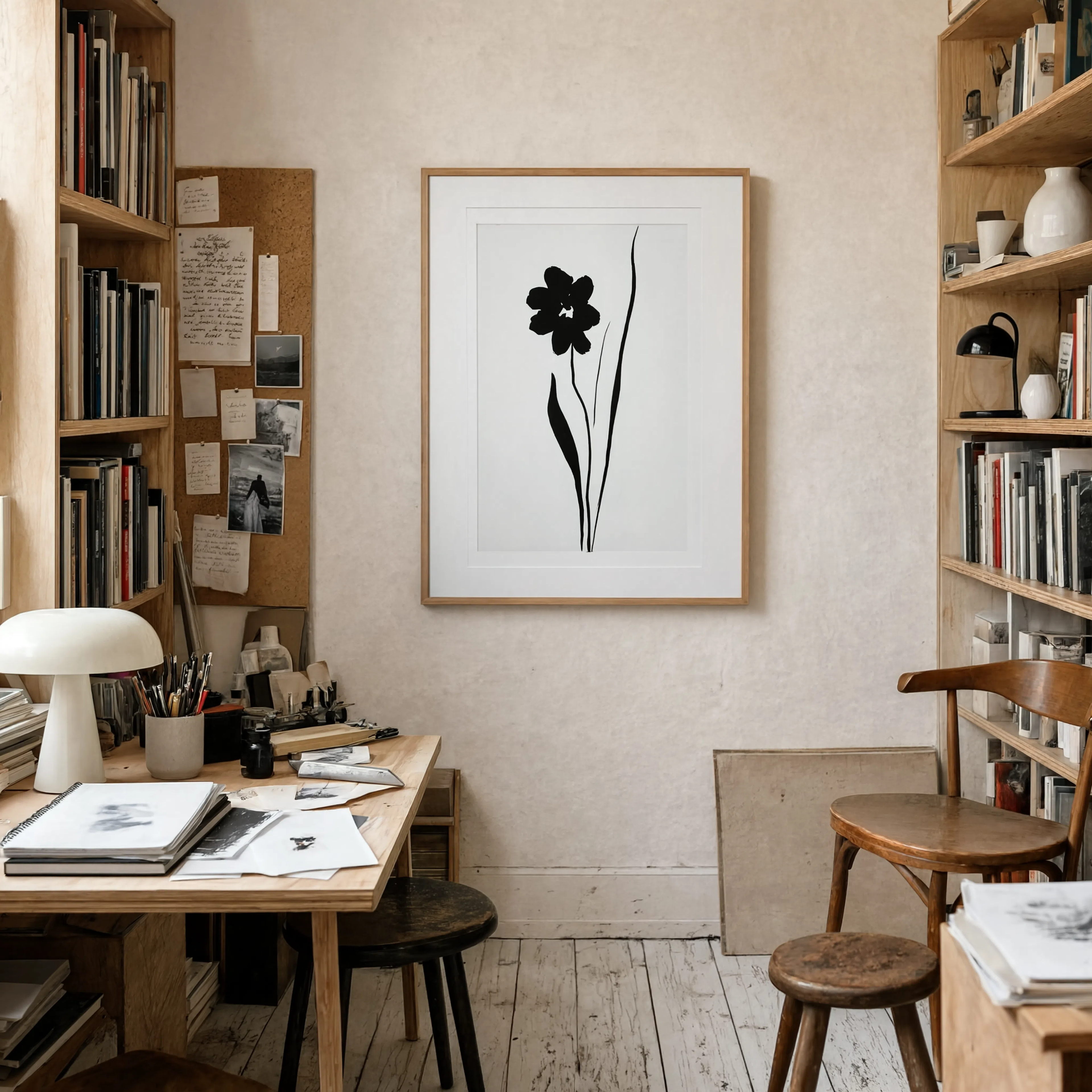 Monochrome Ink Floral Print | Minimalist Black & White Botanical Wall Art