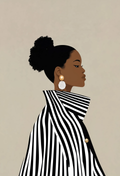 Minimalist Woman Back Portrait in Striped Coat | Scandinavian Art Print