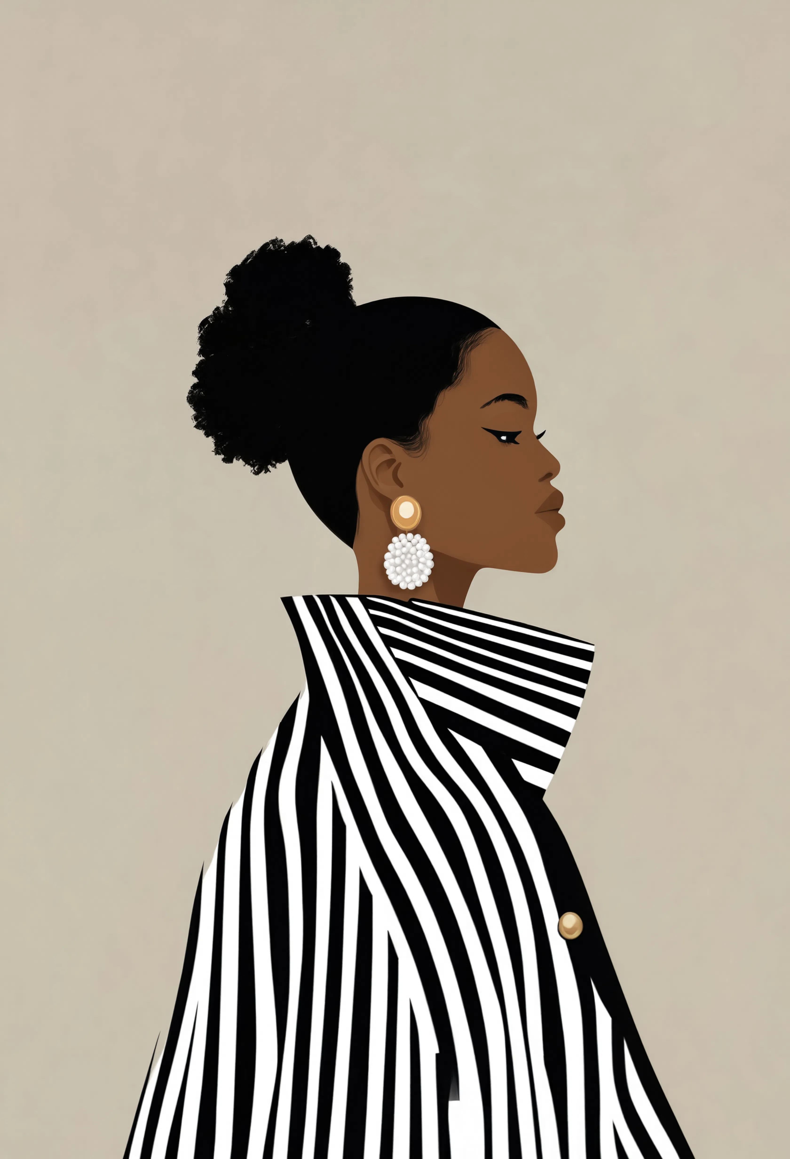 Minimalist Woman Back Portrait in Striped Coat | Scandinavian Art Print