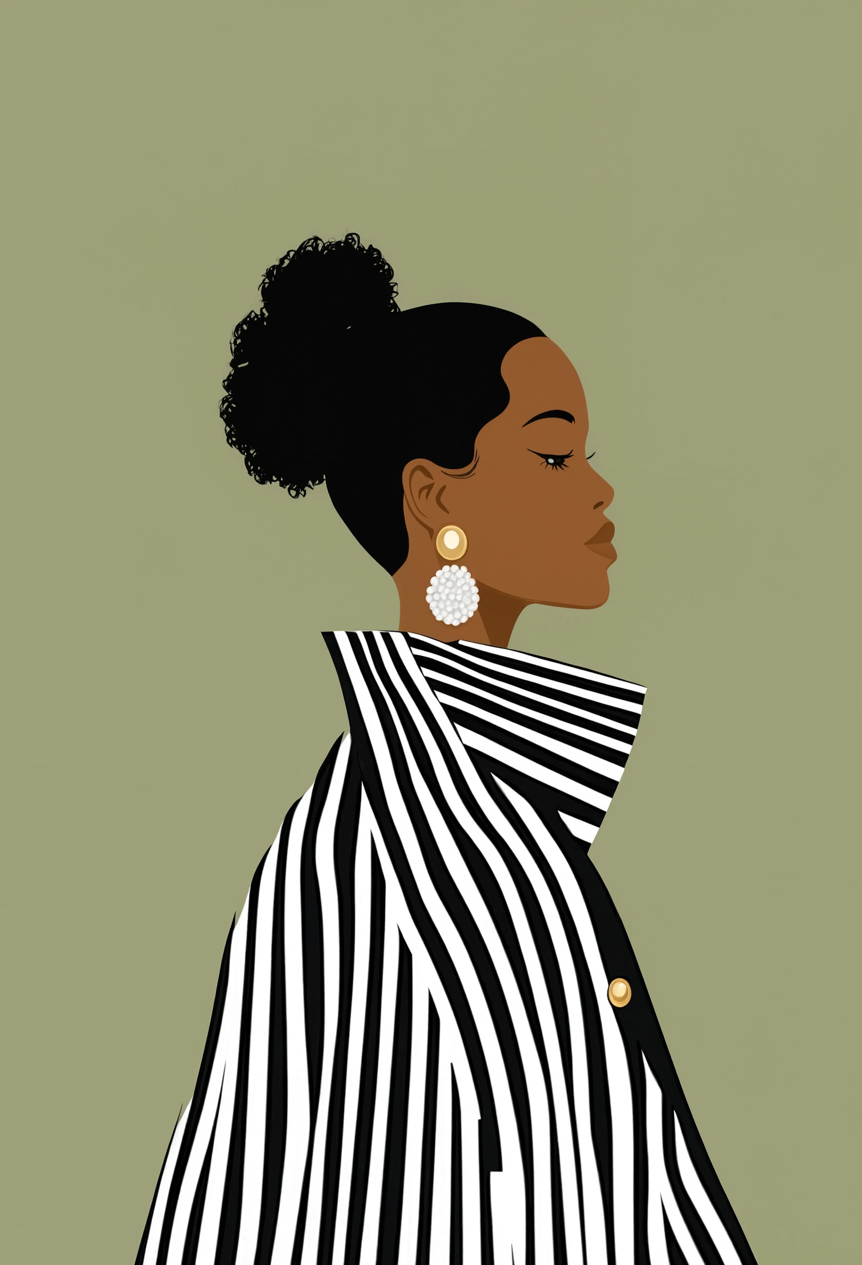 Portrait of a Beautiful Woman in a Striped Coat | Modern Art Print