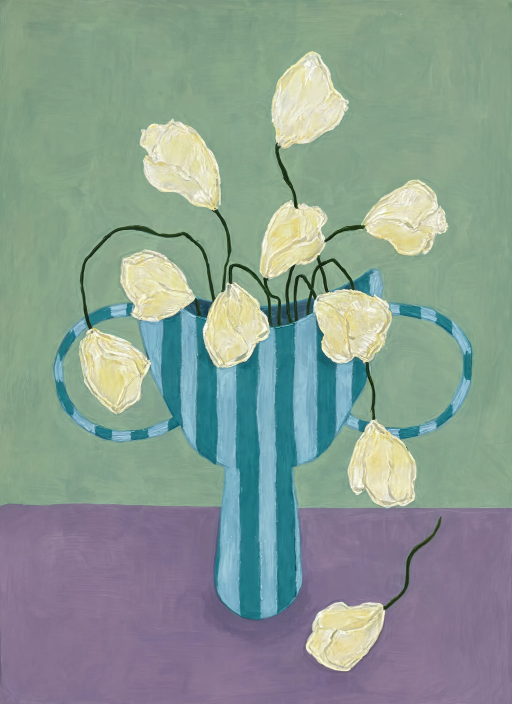 Striped Vase Floral | Dusty Blue | Contemporary Botanical Wall Art