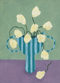 Striped Vase Floral | Dusty Blue | Contemporary Botanical Wall Art