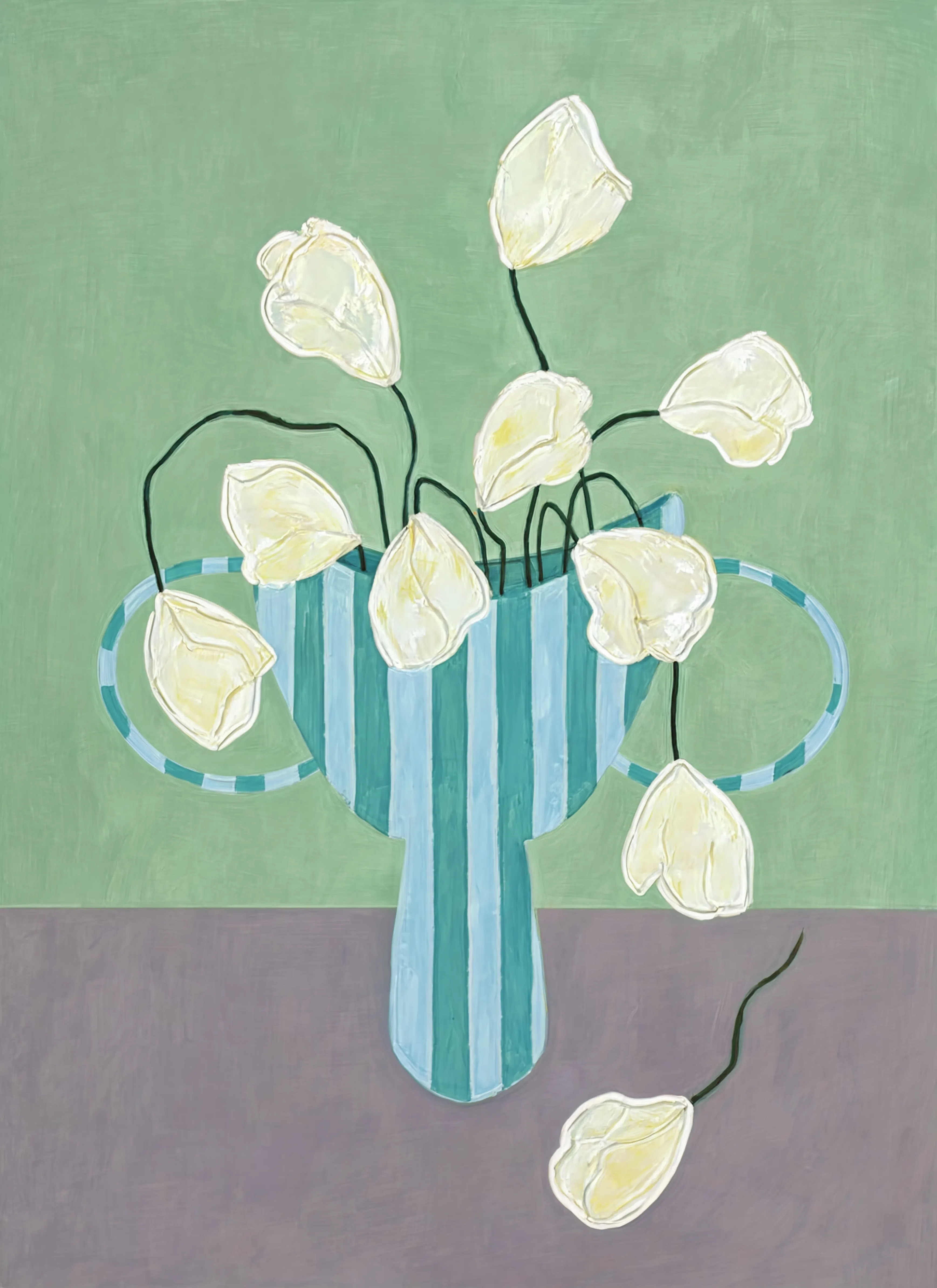 Striped Vase Floral | Sage Green | Contemporary Botanical Wall Art