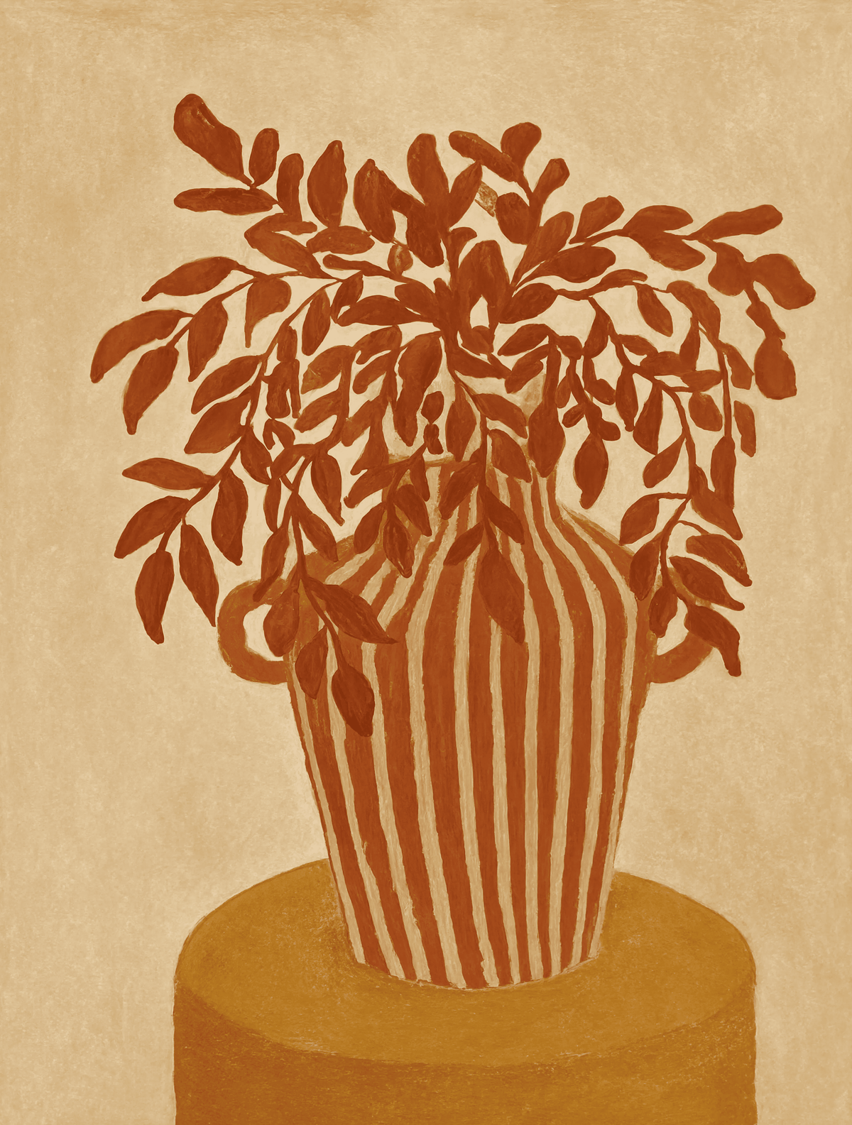 Set of 4 Terracotta Vessel Study II, Graceful Reflection, Girl with a Mandolin & Striped Vase | Contemporary Still Life, Figurative & Cubist Wall Art Prints
