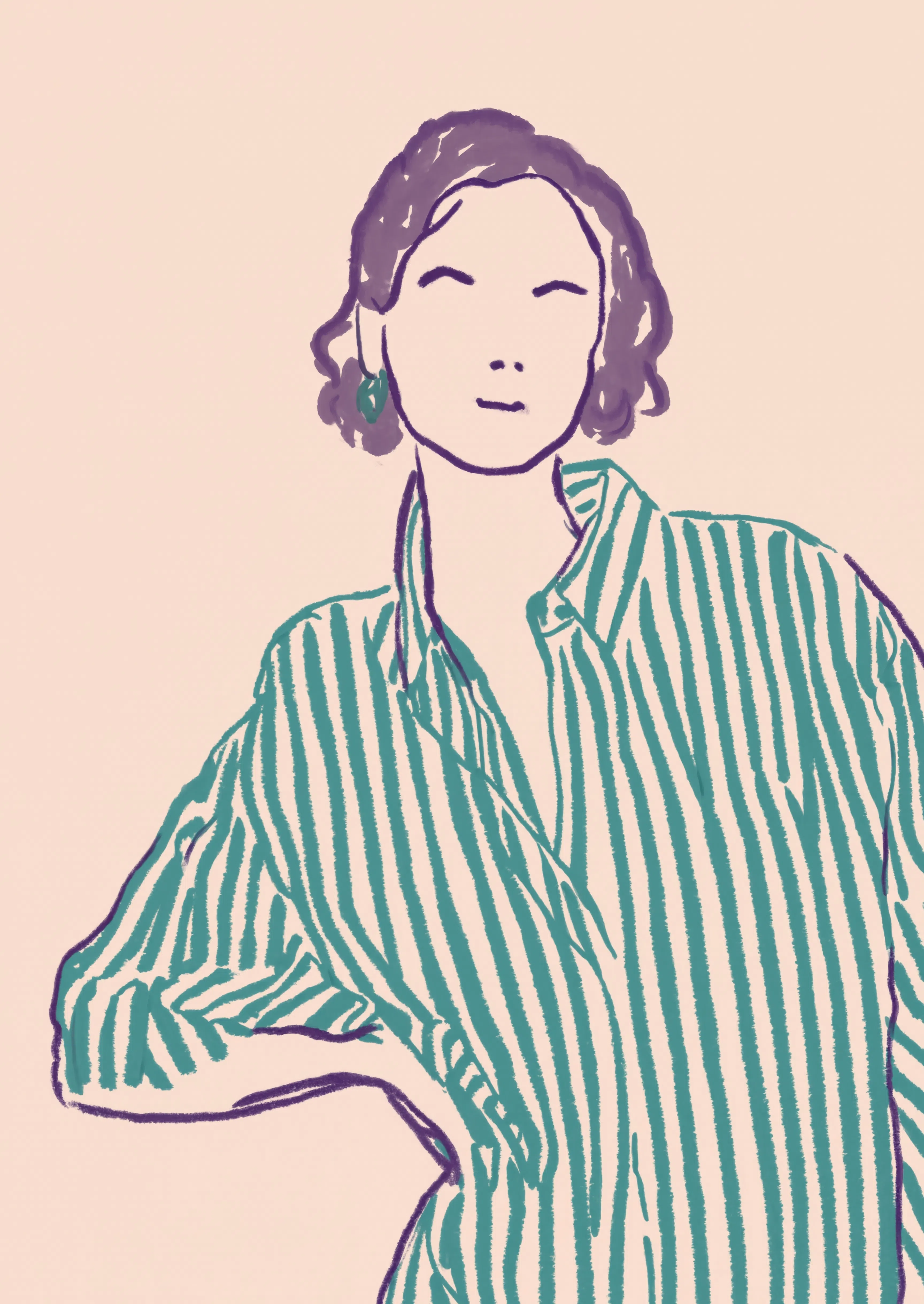 Striped Shirt Feminine Illustration | Contemporary Figurative Wall Art