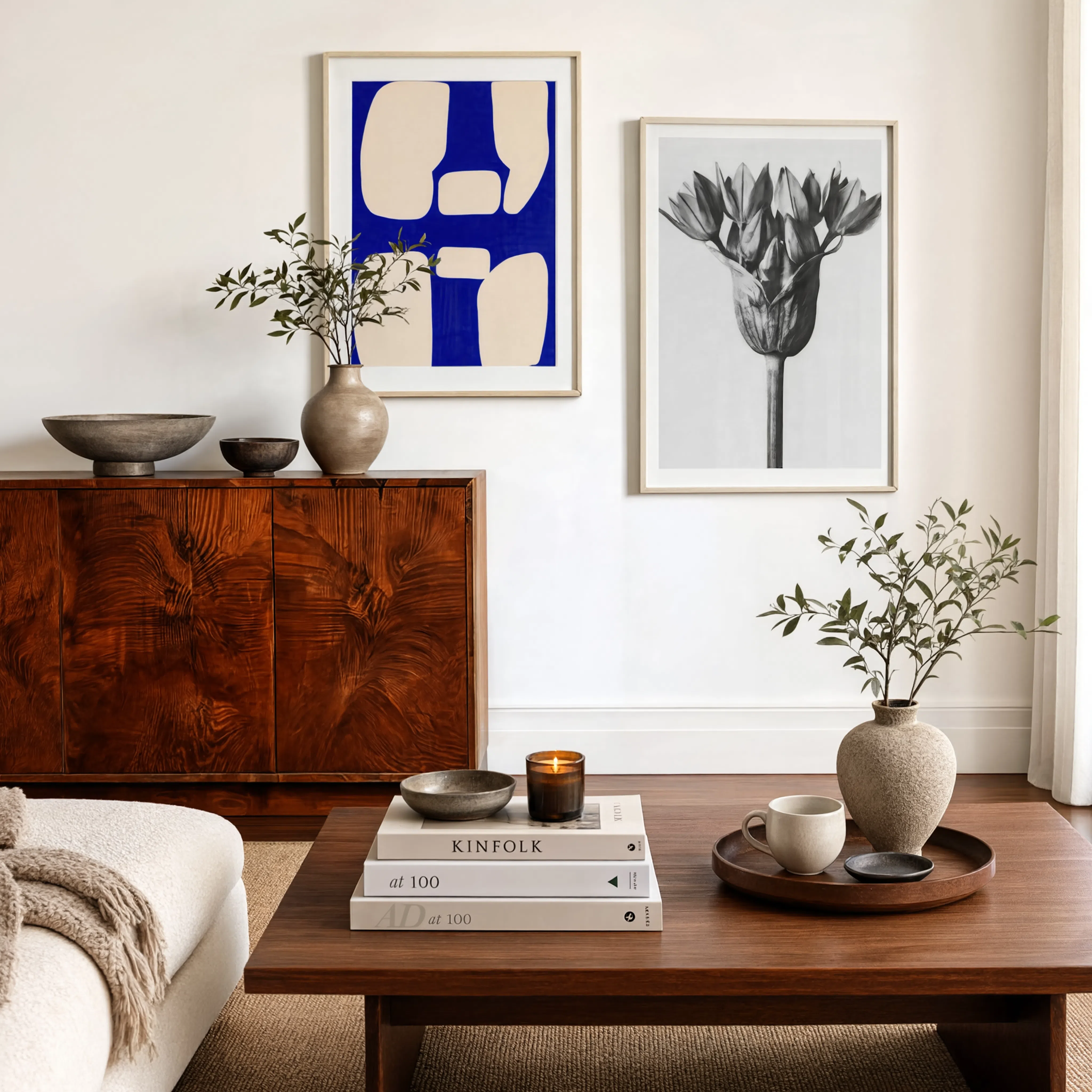 Set of 2 Wall Art Prints – Klein-Inspired Blue Abstract & Karl Blossfeldt Botanical Photography Collection