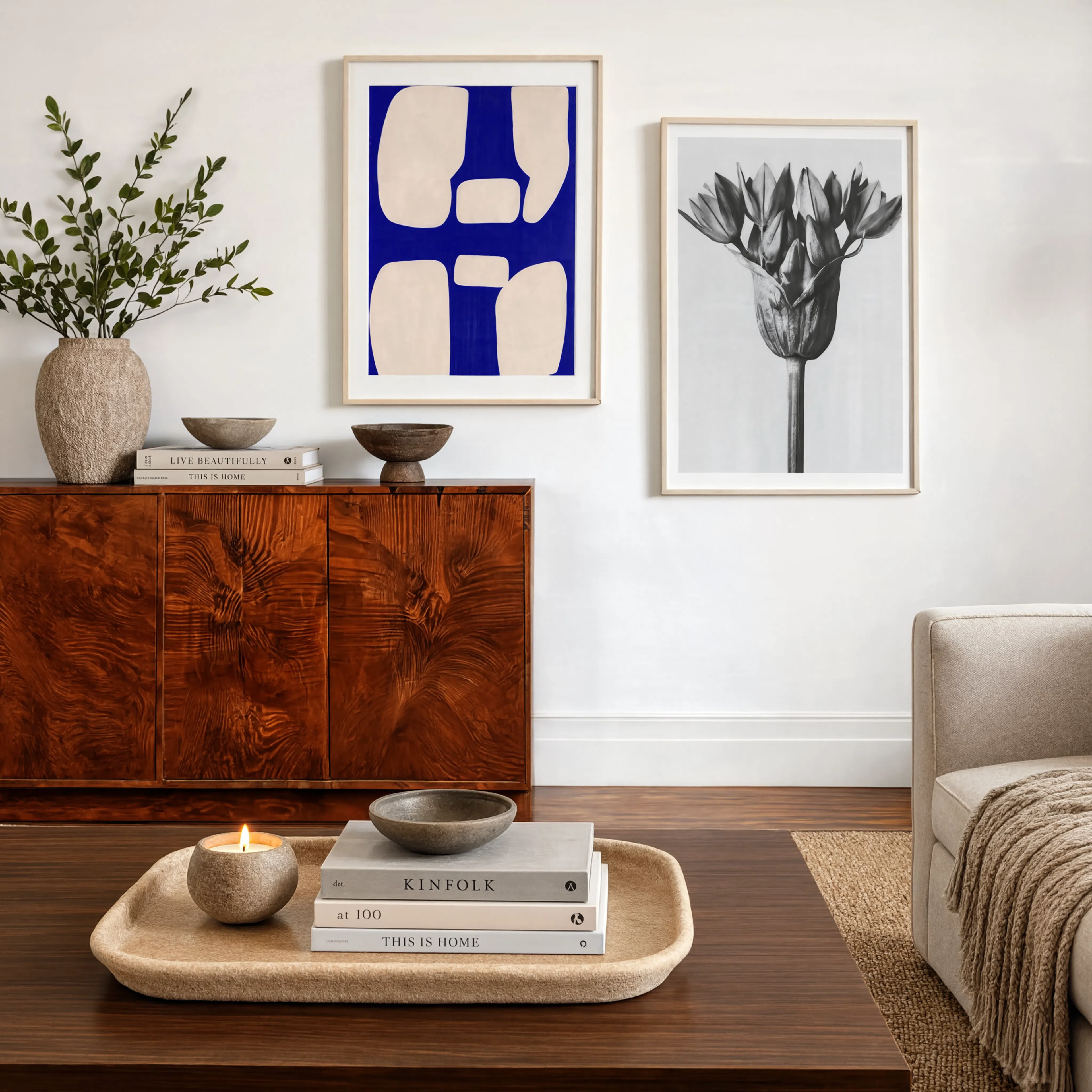 Set of 2 Wall Art Prints – Klein-Inspired Blue Abstract & Karl Blossfeldt Botanical Photography Collection