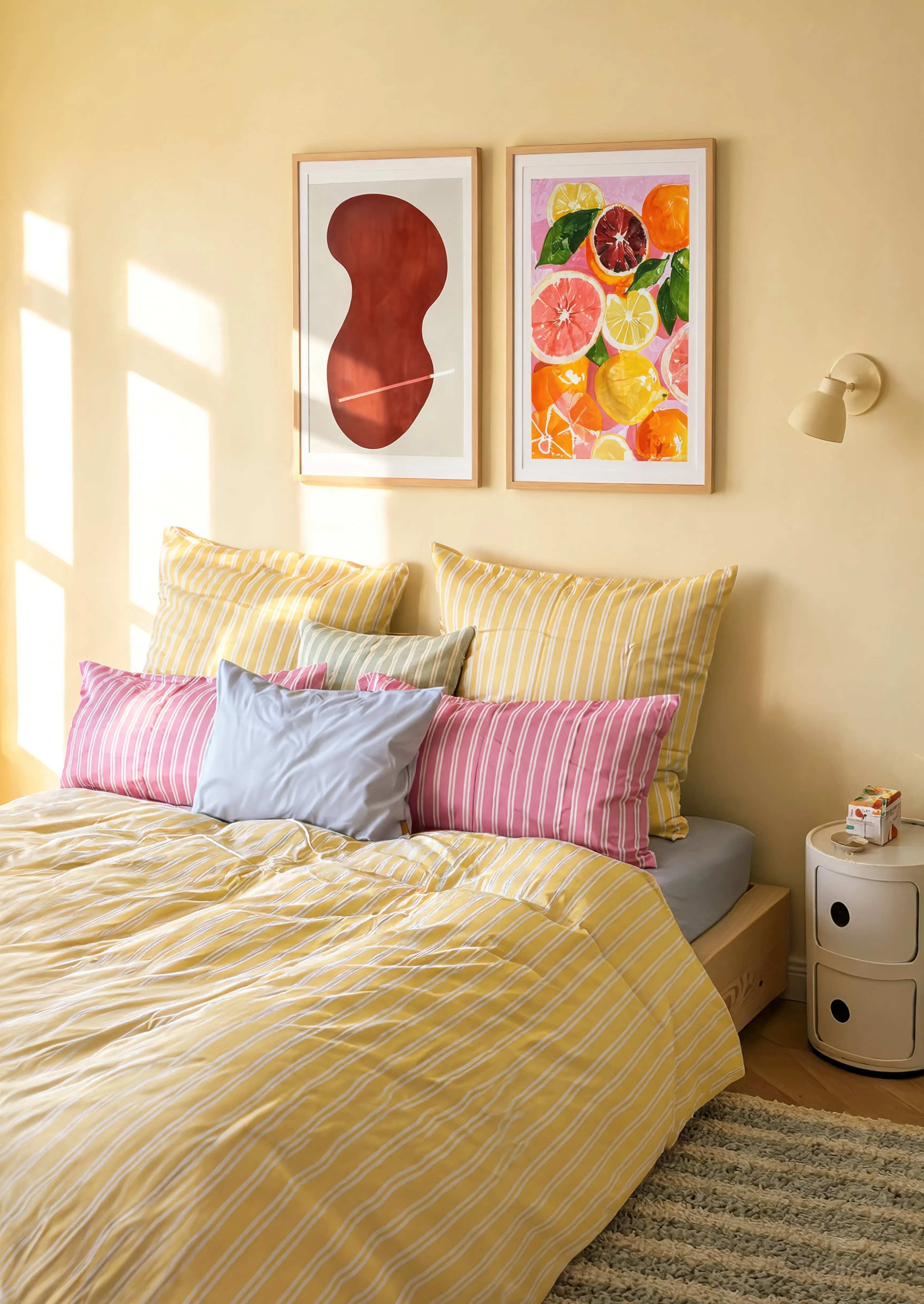 Set of 2 Modern Wall Art Prints | Citrus Medley & Red Abstract Form