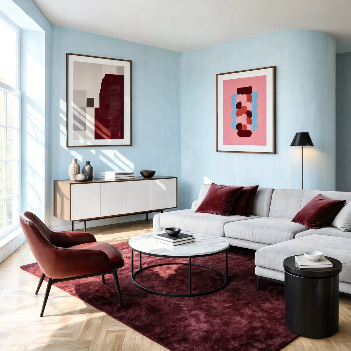 Set of 2 BurgundSet of 2 Burgundy Shapes Variation & New Shapes Variation I | Contemporary Abstract Wall Art Prints