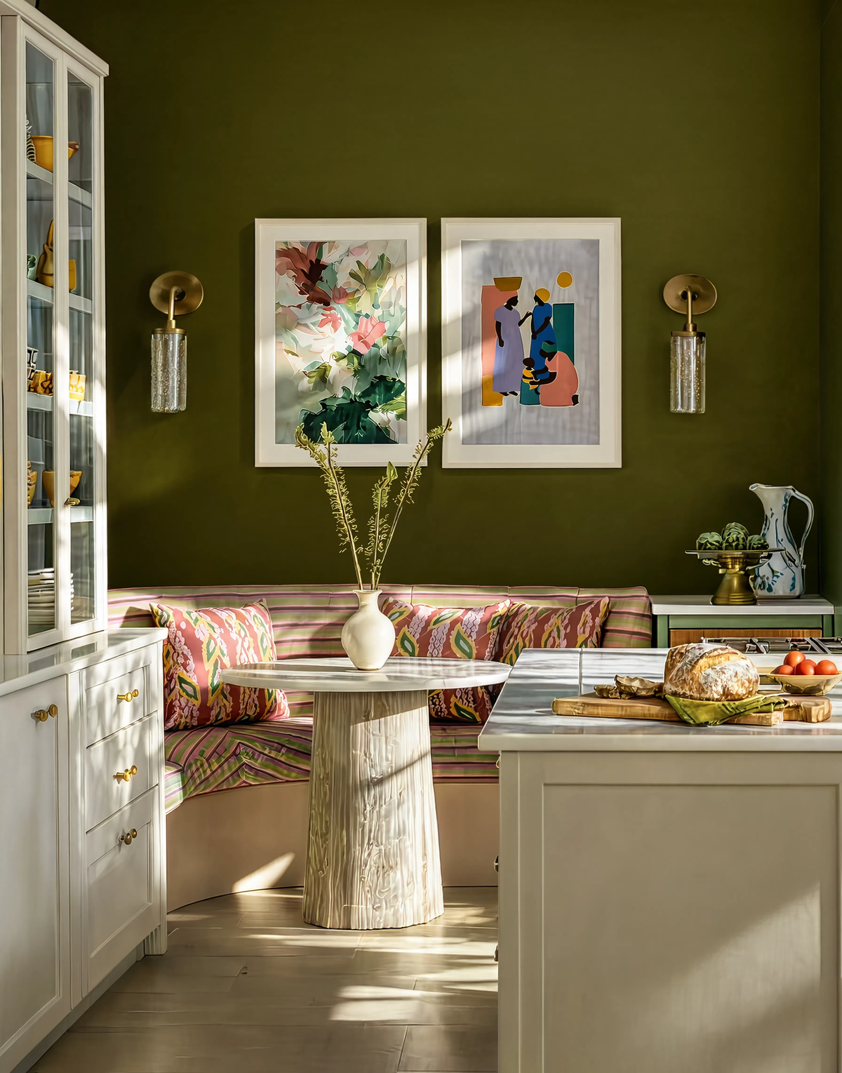 Set of 2 Painterly Blooms in Blush and Forest & Traditional Figurative Talks | Contemporary Floral & Figurative Wall Art Prints
