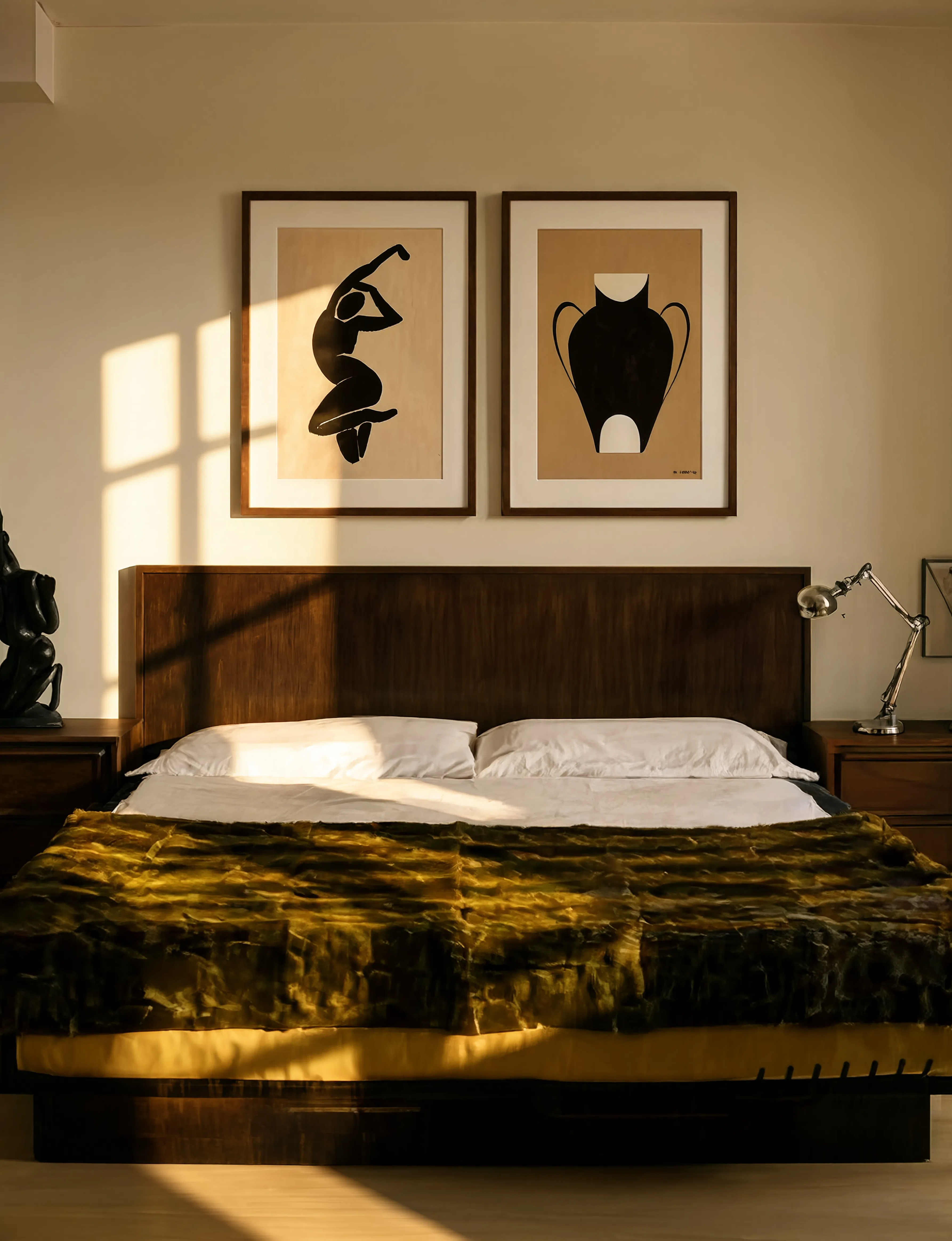 Set of 2 Light Brown Vase Variation + Dancing Shadow Poster | Contemporary Still Life & Minimal Abstract Wall Art Prints