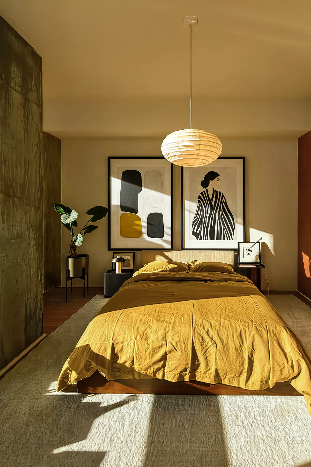 Set of 2 Striped Composition & Black & Yellow Dot | Contemporary Figurative Wall Art Prints
