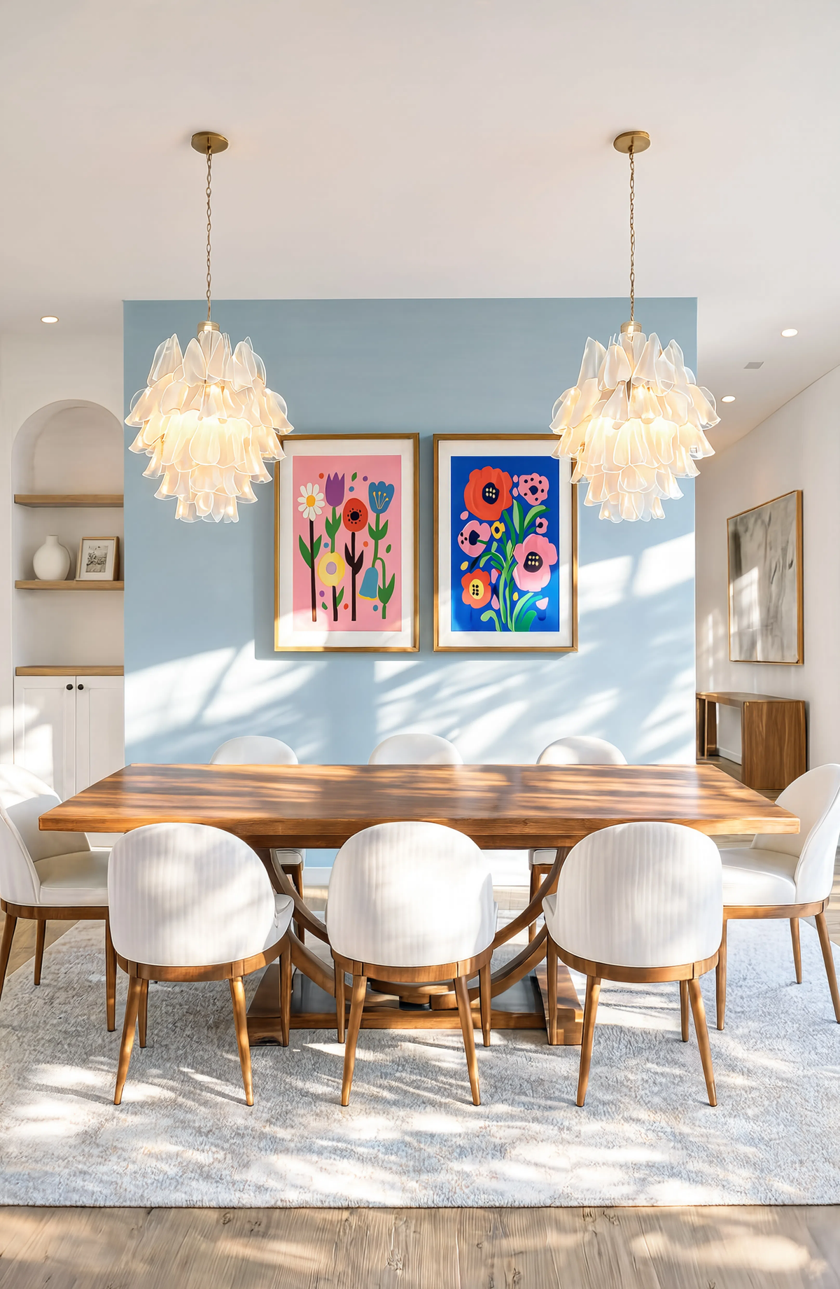 Set of 2 Cutout Floral Variation & Cobalt Pop Poppies | Contemporary Floral Wall Art Prints