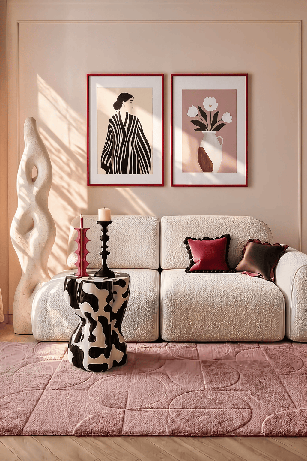 Set of 2 Striped Composition & Floral Herbarium | Contemporary Figurative & Botanical Wall Art