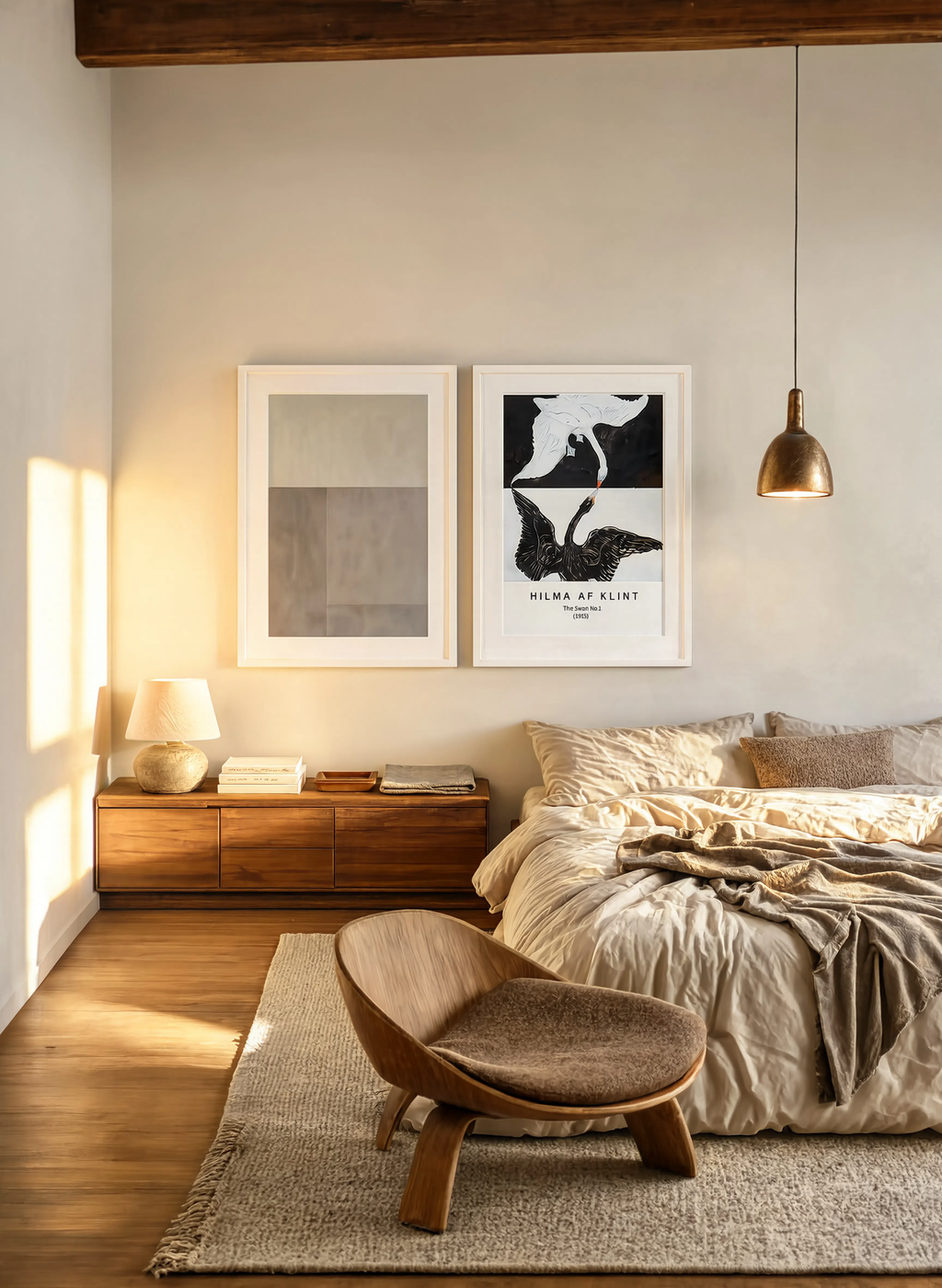 Set of 2 Hilma af Klint – The Swan No. 1 & Monolithic Composition | Abstract & Brutalist Contemporary Wall Art Prints