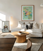 Set of 2 Dashed Pastel Abstract & Stool with Ceramic Bowl | Modern Abstract & Minimalist Wall Art