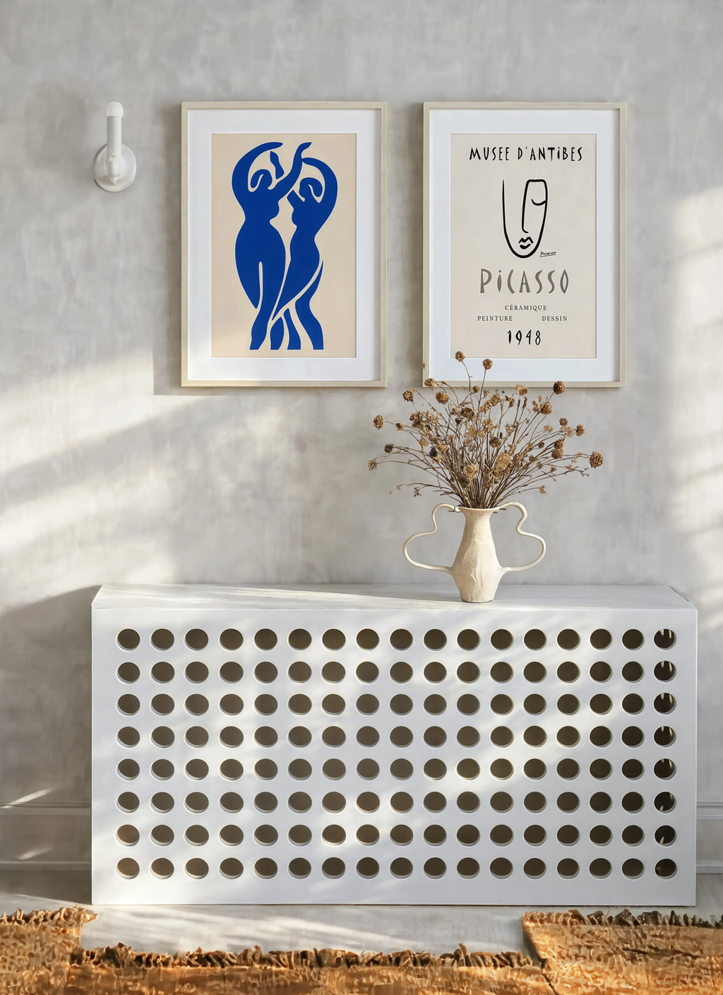 Set of 2 Modern Abstract & Minimalist Art Prints – Blue Figures & White Vase Still Life Gallery Set