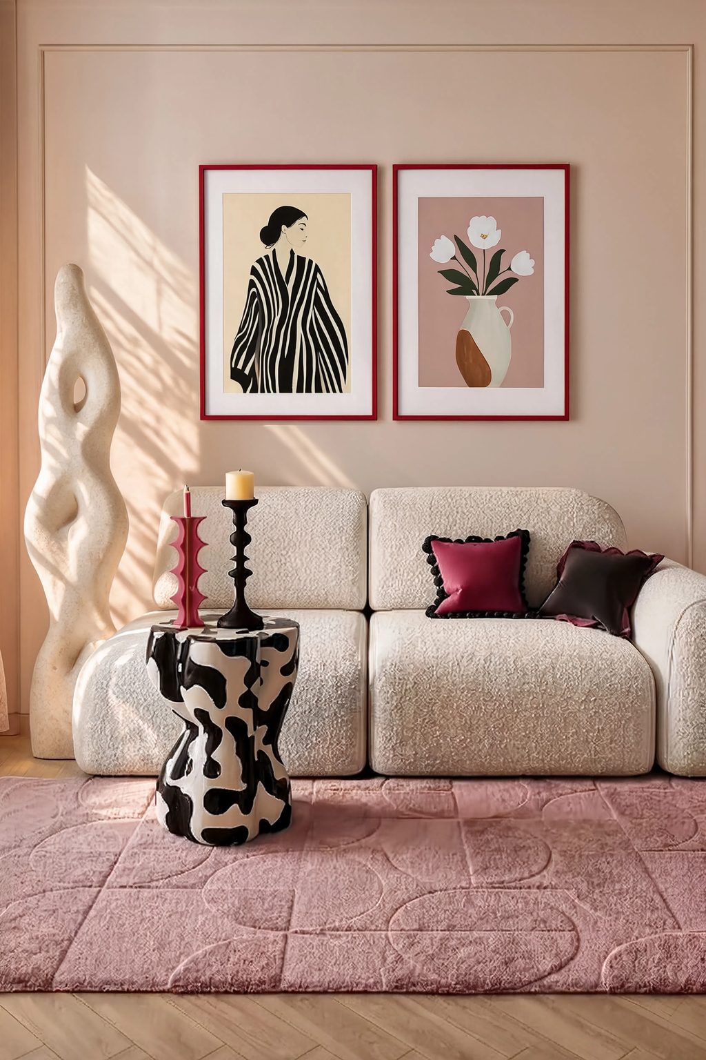 Set of 2 Striped Composition & Floral Herbarium | Contemporary Figurative & Botanical Wall Art