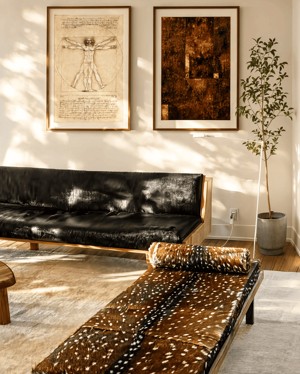 Set of 2 Leonardo da Vinci – Vitruvian Man & Rust Patina Abstract II | Renaissance & Contemporary Art Prints