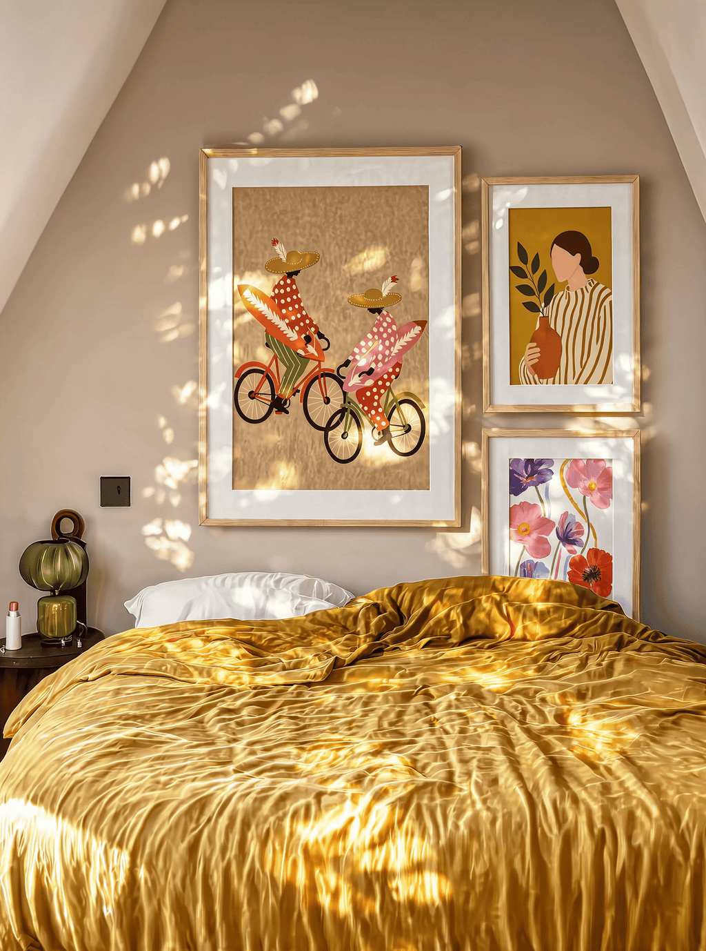 Set of 3 Folk Riders, Watercolour Floral & Minimalist Figure | Scandinavian & Contemporary Wall Art