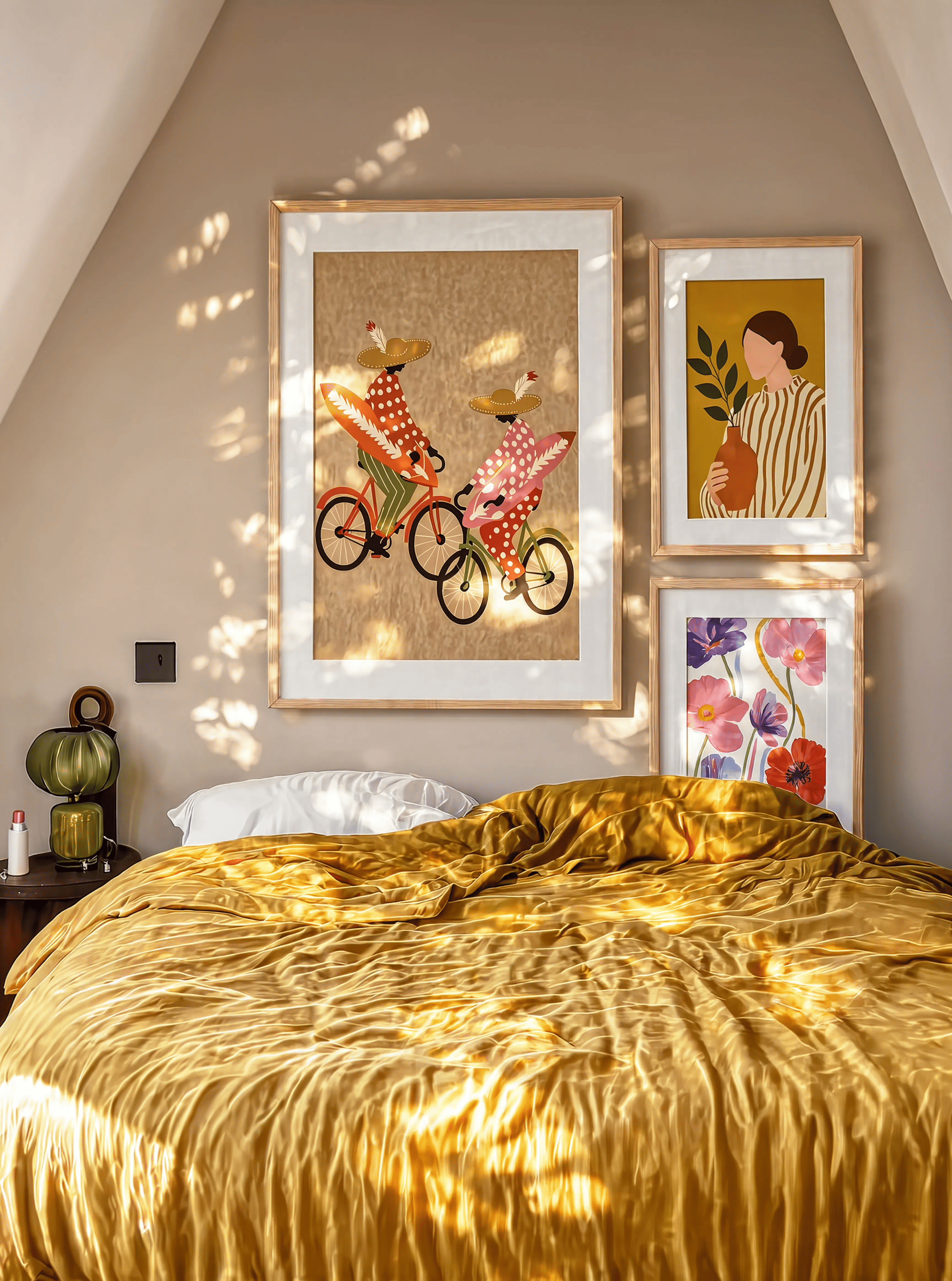 Set of 3 Folk Riders, Watercolour Floral & Minimalist Figure | Scandinavian & Contemporary Wall Art
