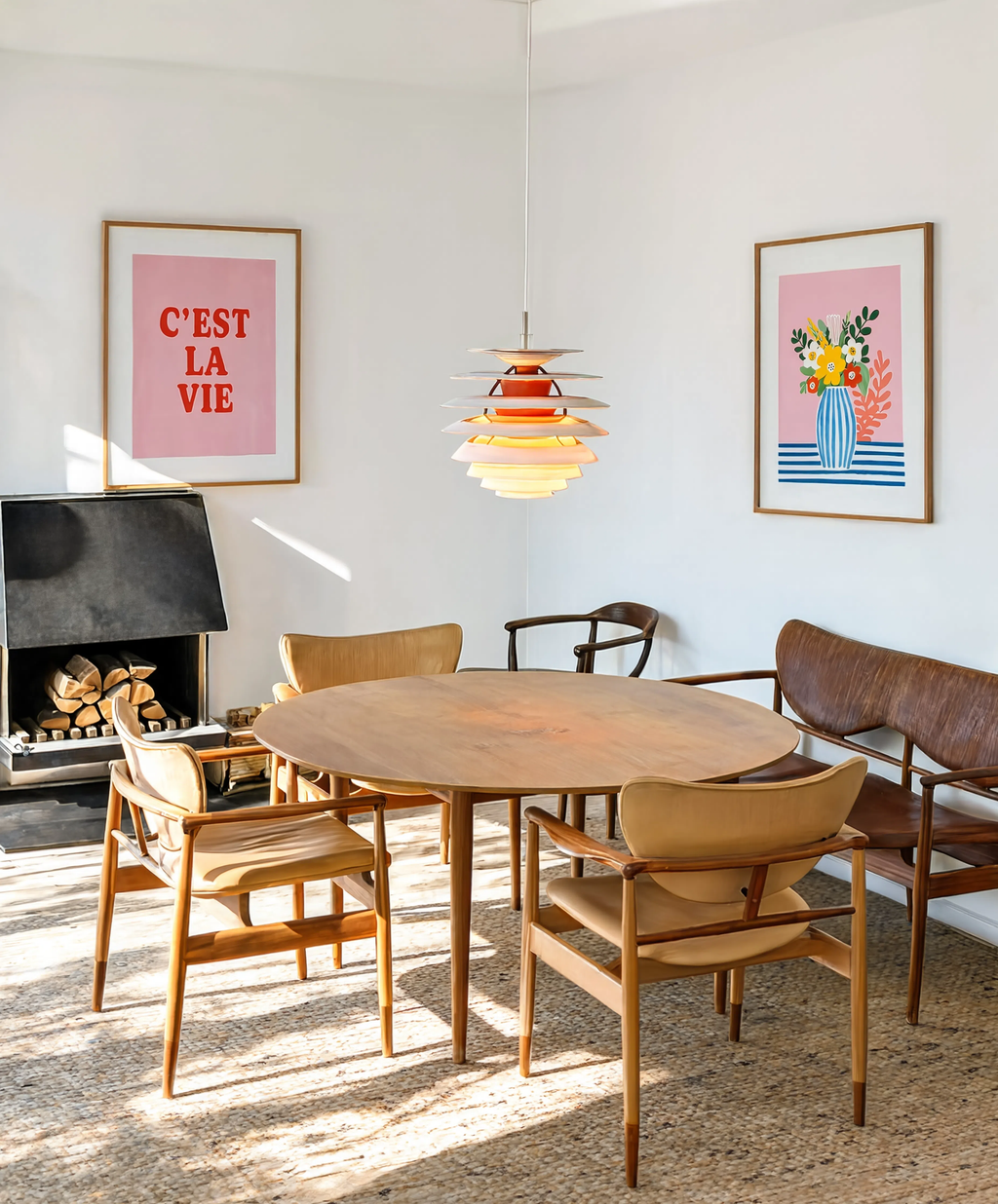 Set of 2 C'est La Vie & Floral Vase | Modern Typography & Contemporary Still Life Wall Art