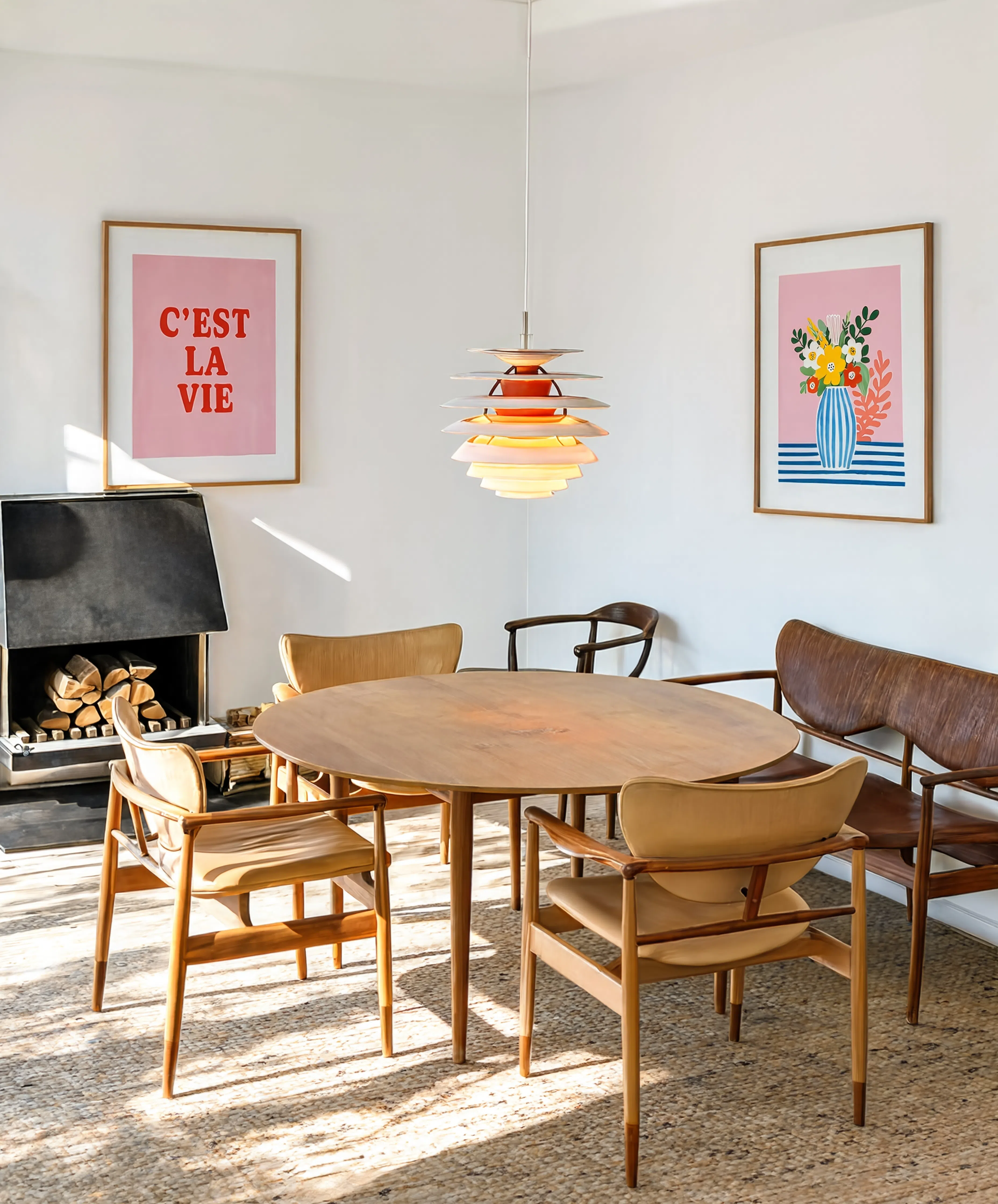 Set of 2 C'est La Vie & Floral Vase | Modern Typography & Contemporary Still Life Wall Art