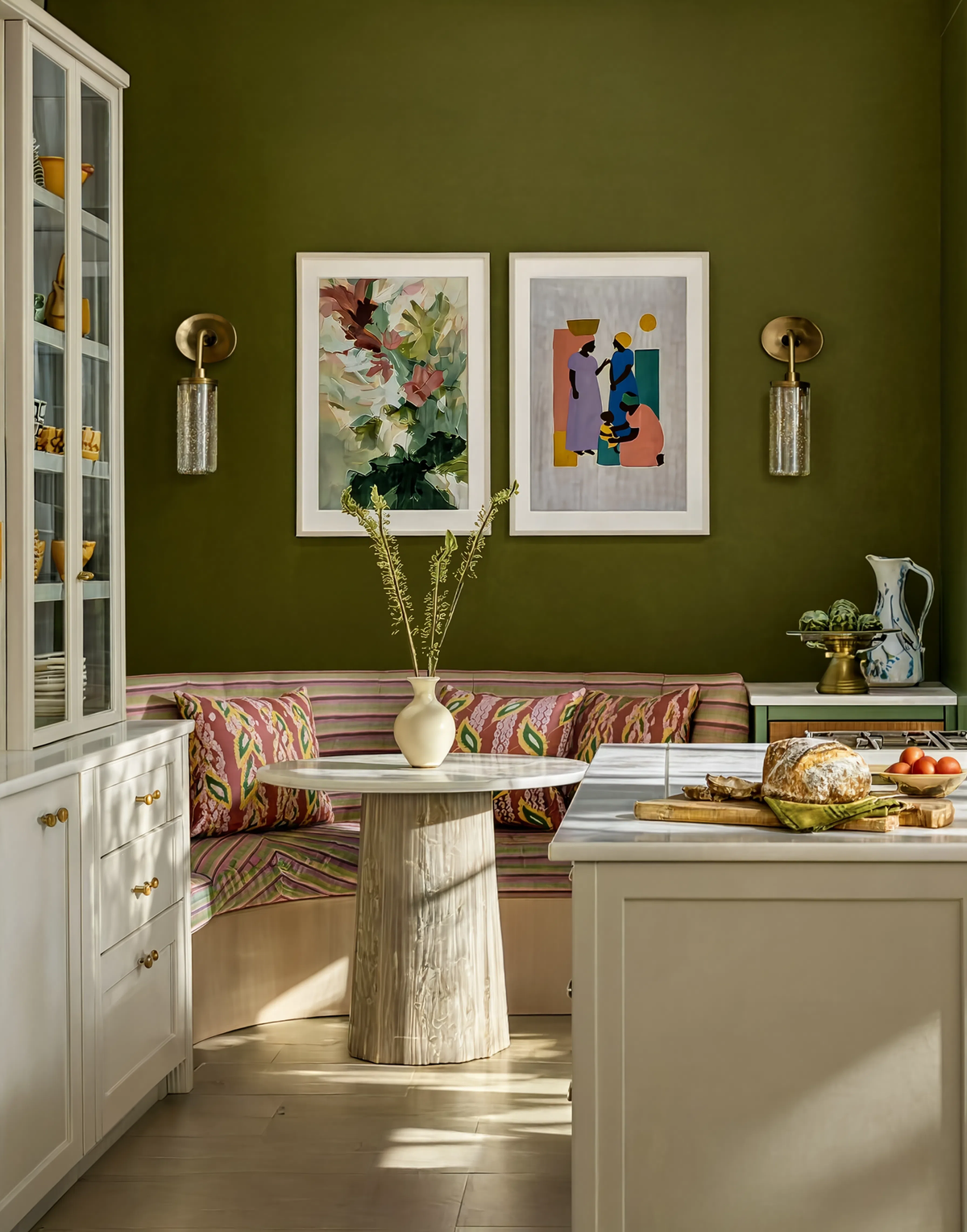 Set of 2 Painterly Blooms in Blush and Forest & Traditional Figurative Talks | Contemporary Floral & Figurative Wall Art Prints