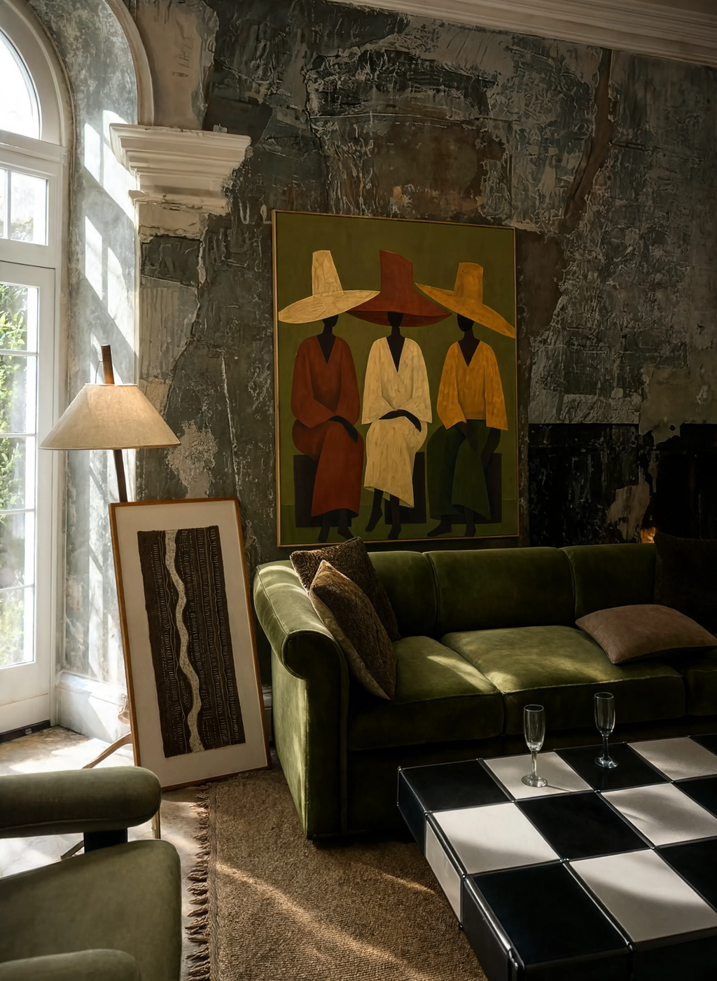 Set of 2 Tall Hats Ensemble & Woven Textile Variation | Sculptural Figurative & Textured Abstract Wall Art Prints