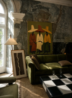 Set of 2 Tall Hats Ensemble & Woven Textile Variation | Sculptural Figurative & Textured Abstract Wall Art Prints