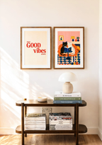 Set of 2 Good Vibes + Cats Reading Together | Whimsical & Minimalist Wall Art Prints