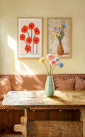 Set of 2 Red Floral Wall Art Prints – Abstract Botanical Shapes & Tadeusz Makowski Field Flowers Gallery Set - Hakyarts