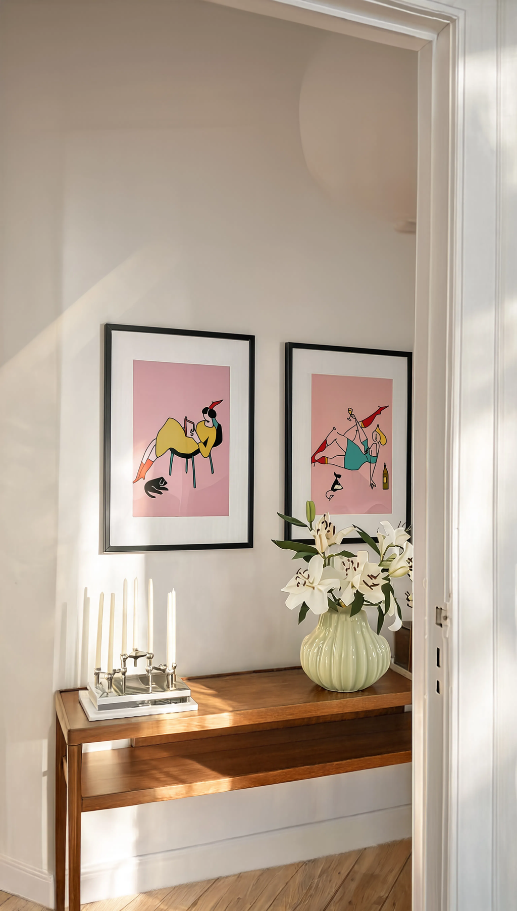 Set of 2 Cozy Lifestyle Wall Art Prints – Wine Evening & Reading Corner Gallery Set