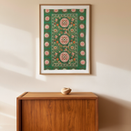 Suzani Green Floral Poster | Central Asian Textile-Inspired Art Print