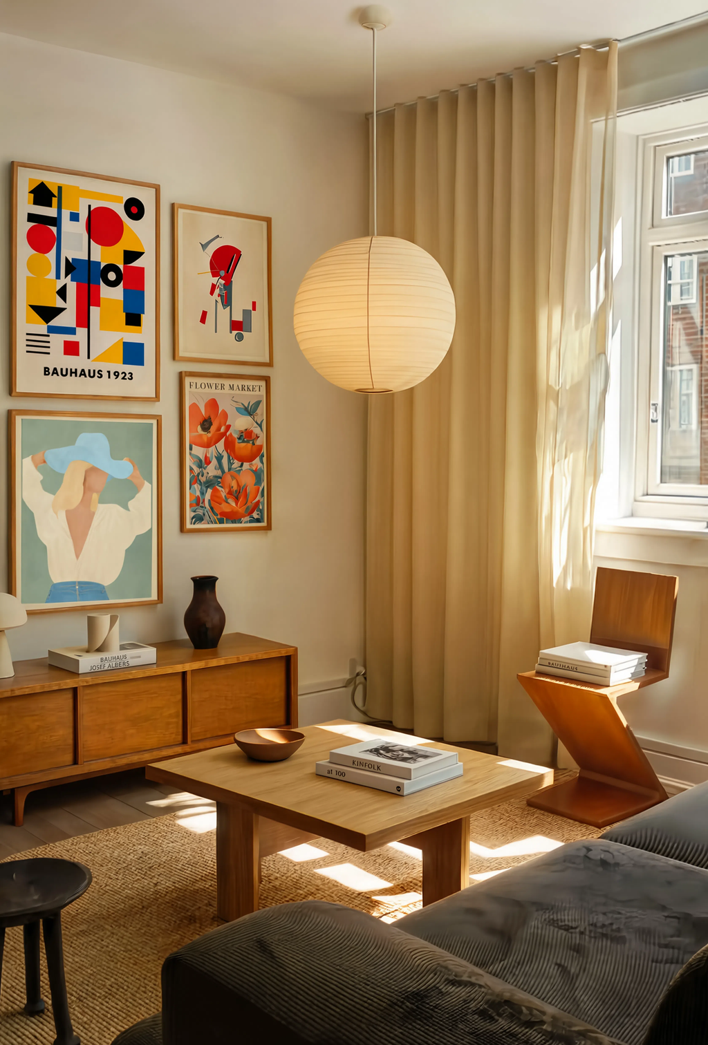 Set of 4 Wall Art Prints – Bauhaus, Constructivist & Vintage Botanical Gallery Collection