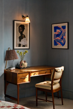 Set of 2 Modern Wall Art Prints | Painterly Portrait of a Black Woman & Cerulean Lines