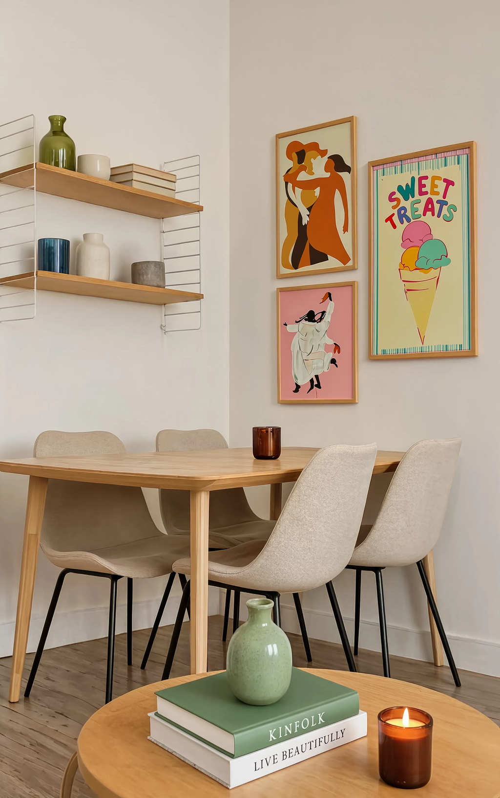 Set of 3 Minimalist Art Prints – Sweet Treats, Dancing for Joy & Abstract Figurative Shapes Gallery Set