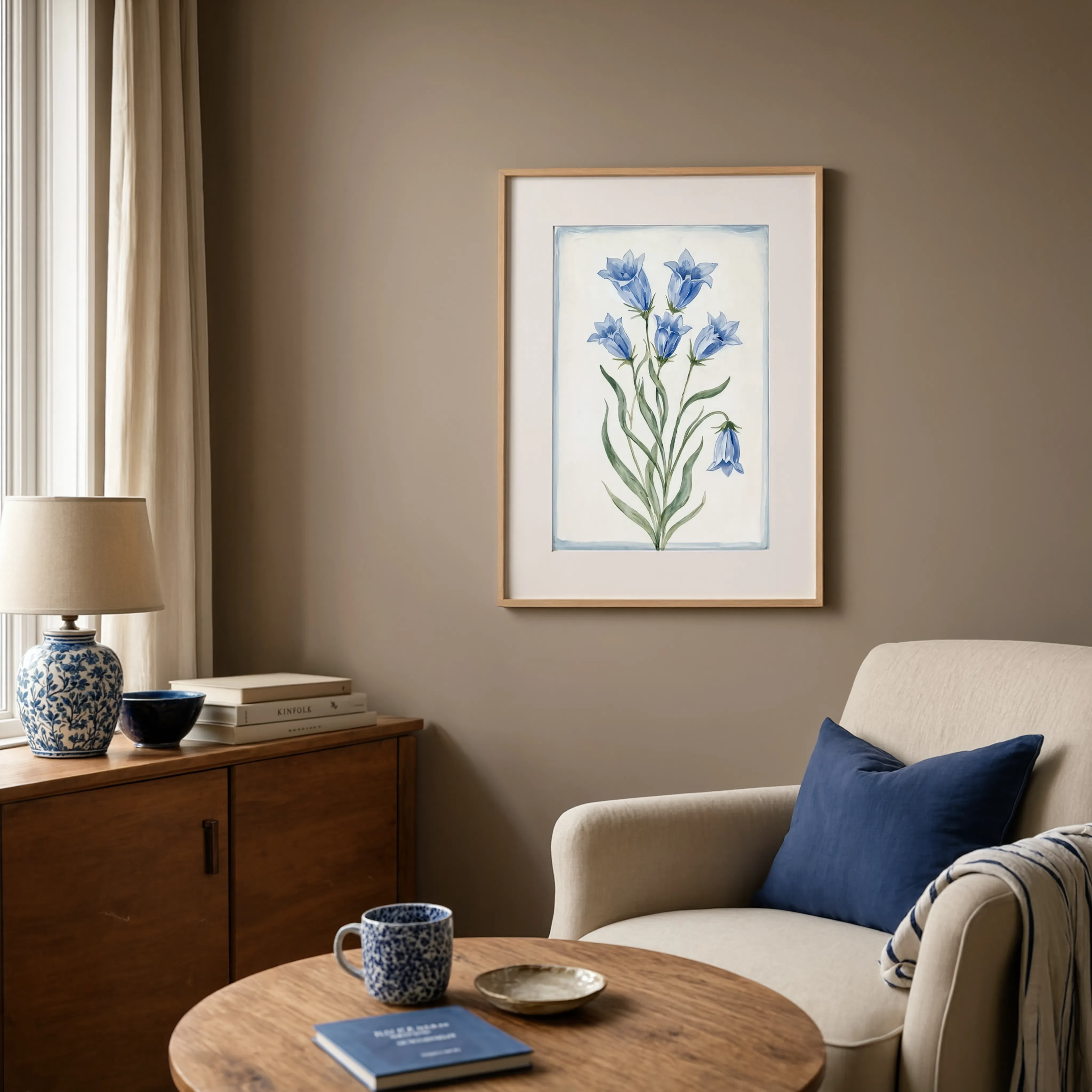 White Florals in Blue | Contemporary Botanical Wall Art Print
