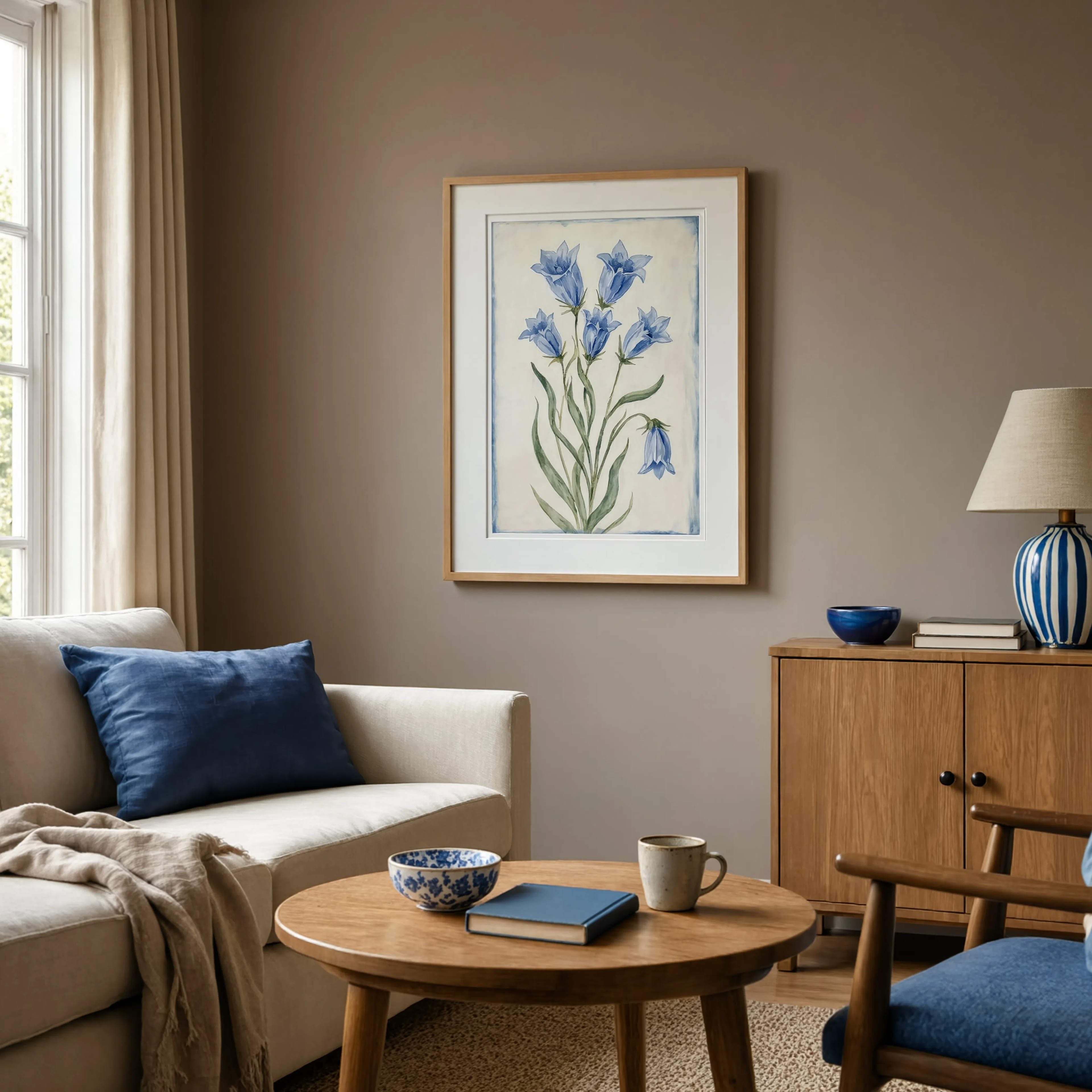 White Florals in Blue | Contemporary Botanical Wall Art Print