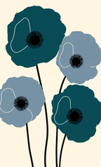 Teal Poppy Print | Contemporary Botanical Floral Wall Art