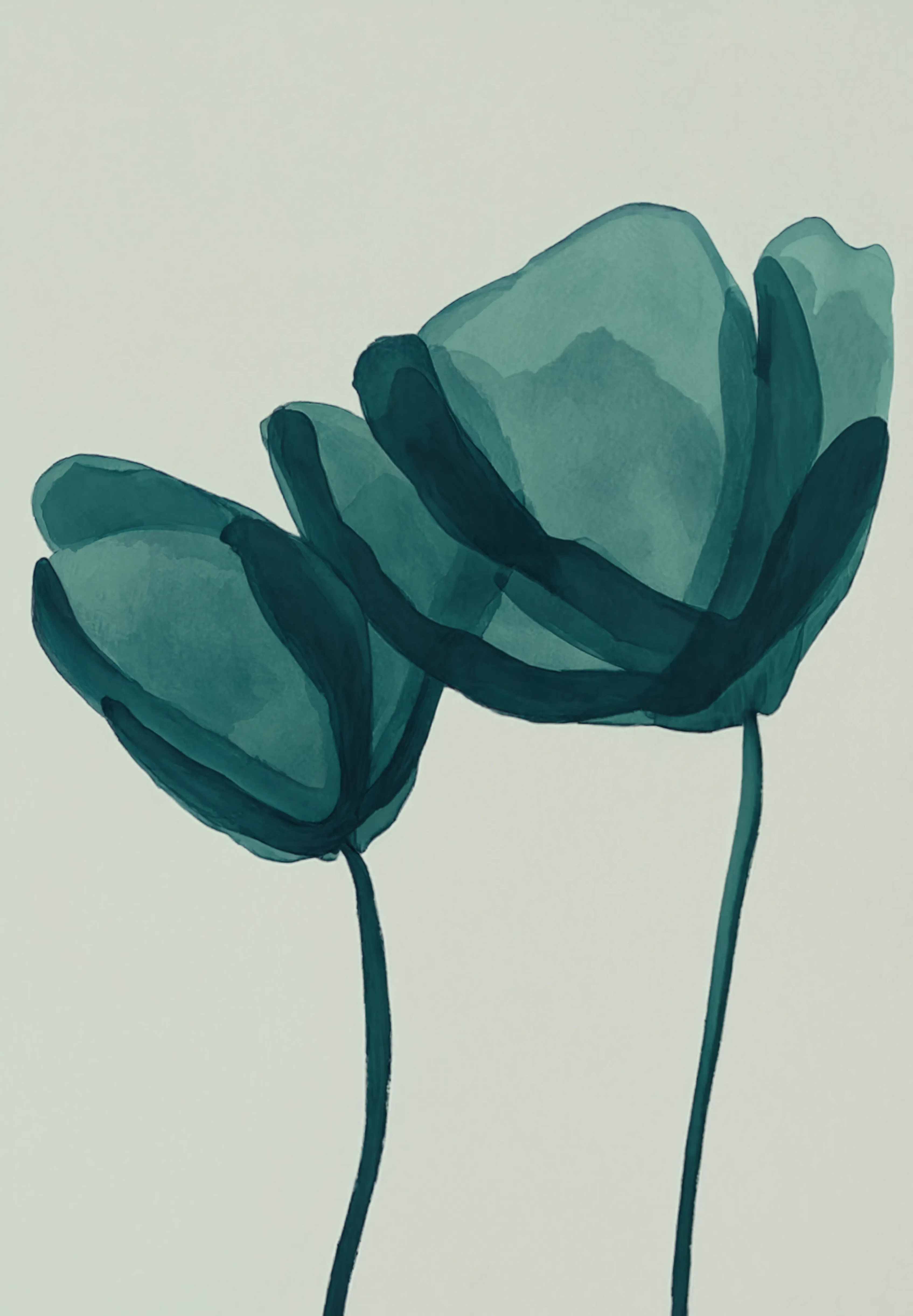 Set of 2 Teal Watercolor Florals + Green Striped Figure | Contemporary Botanical & Figurative Wall Art Prints