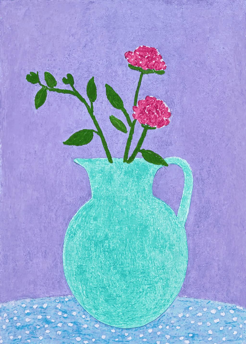 Set of 2 Teal Floral Vase & Figurative Woman in Striped Dress | Contemporary Botanical & Portrait Wall Art