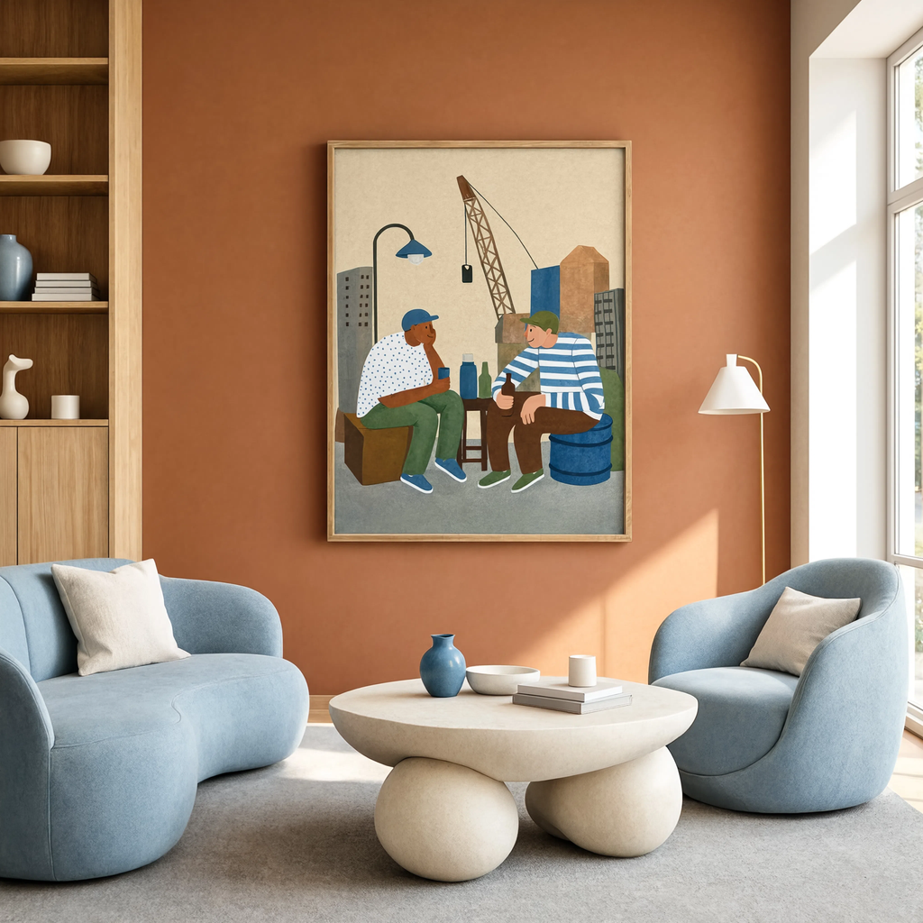 Dockworkers Folk Variation | Vintage Folk Figurative Wall Art Print