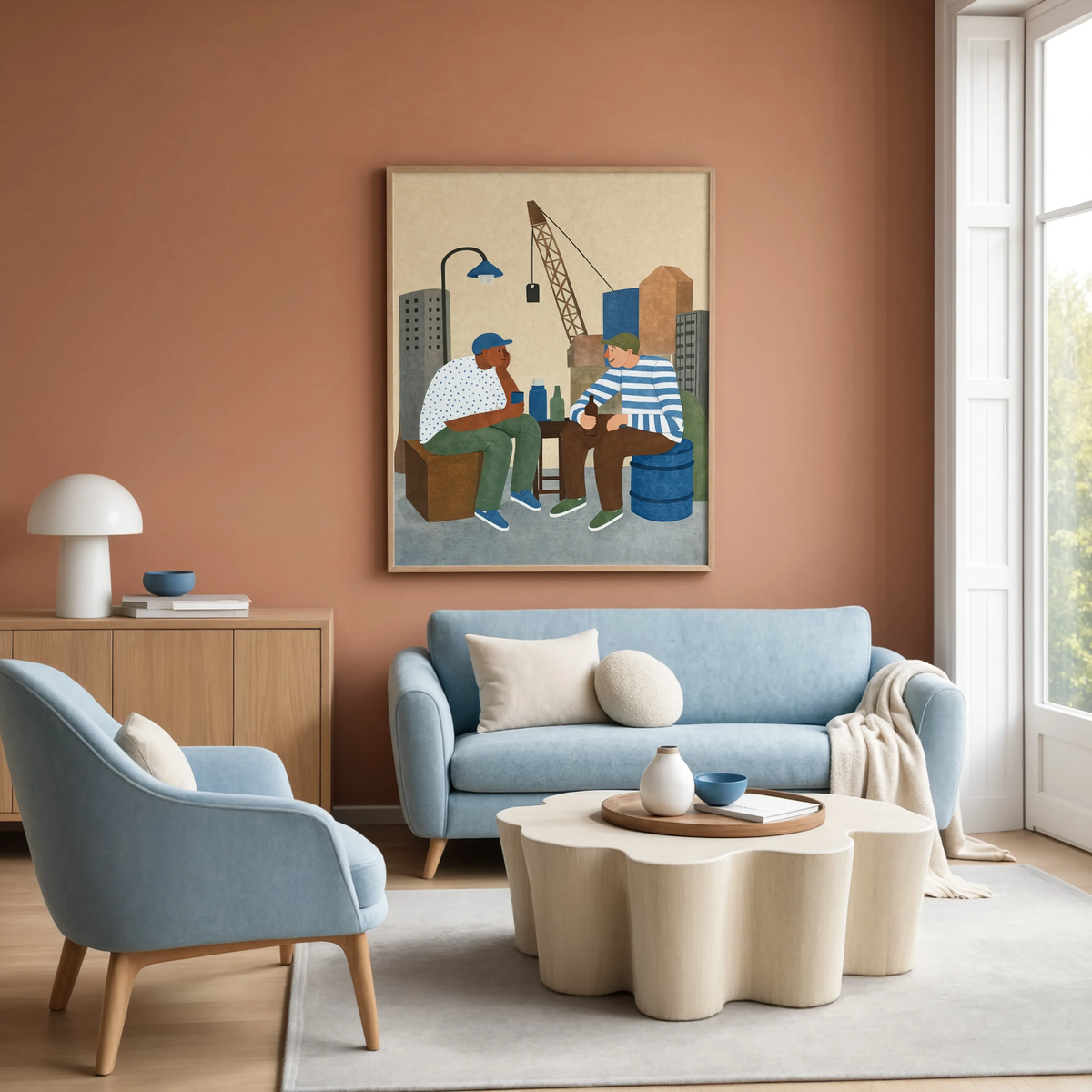 Dockworkers Folk Variation | Vintage Folk Figurative Wall Art Print