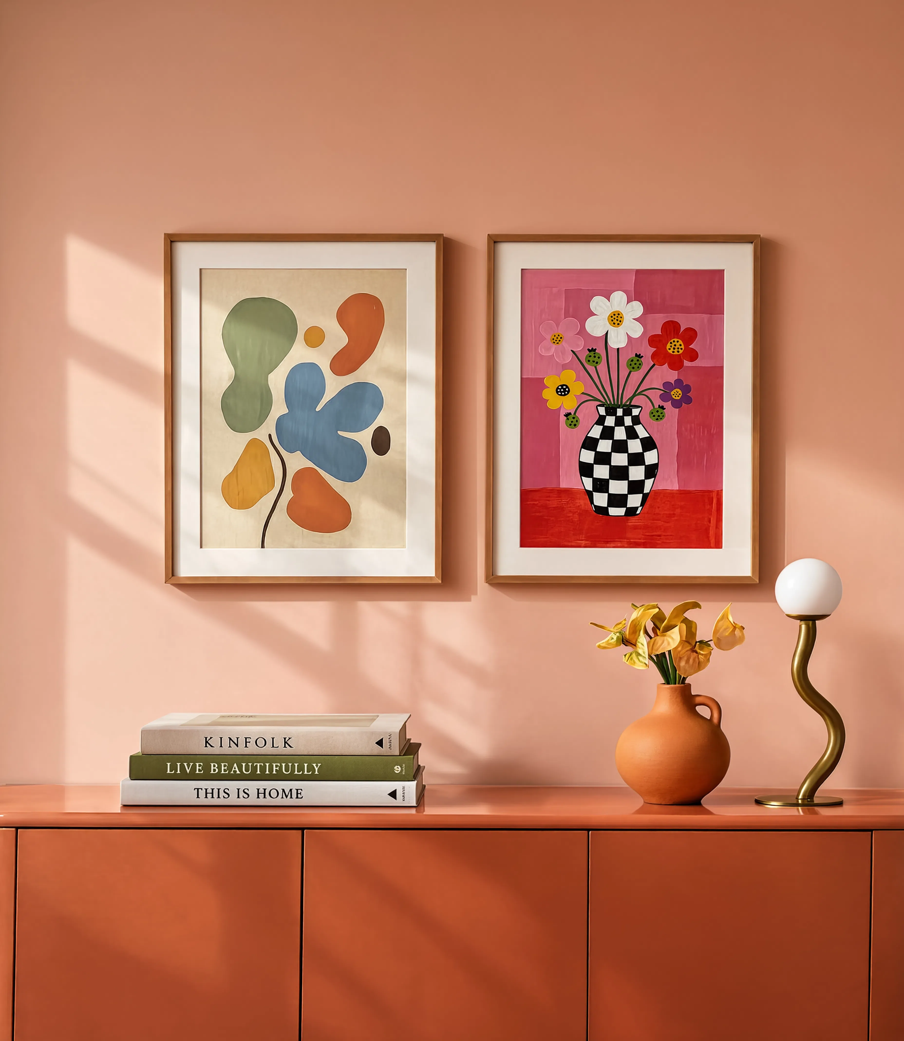 Set of 2 Painterly Florals & Fuchsia Garden | Contemporary Floral Art Prints