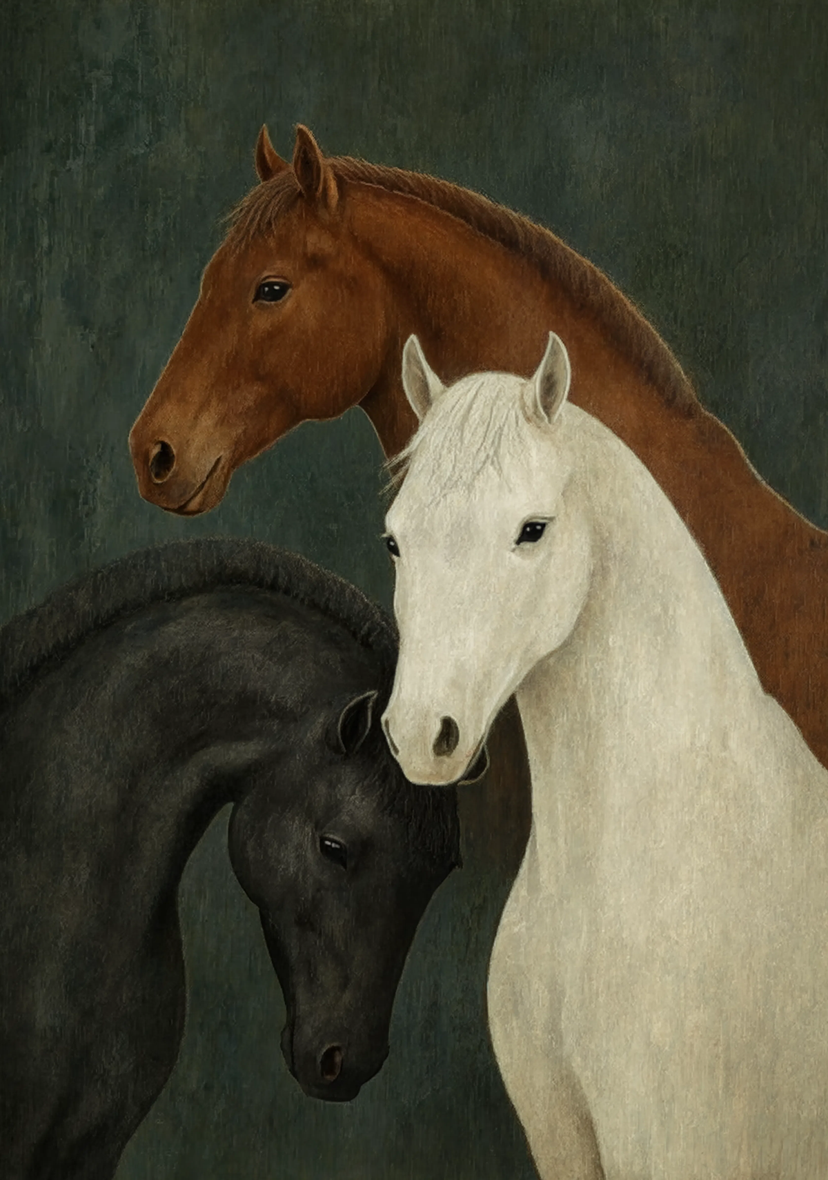 Set of 2 Three Horses Study & Two Figures and a Bird | Contemporary Figurative Wall Art Prints